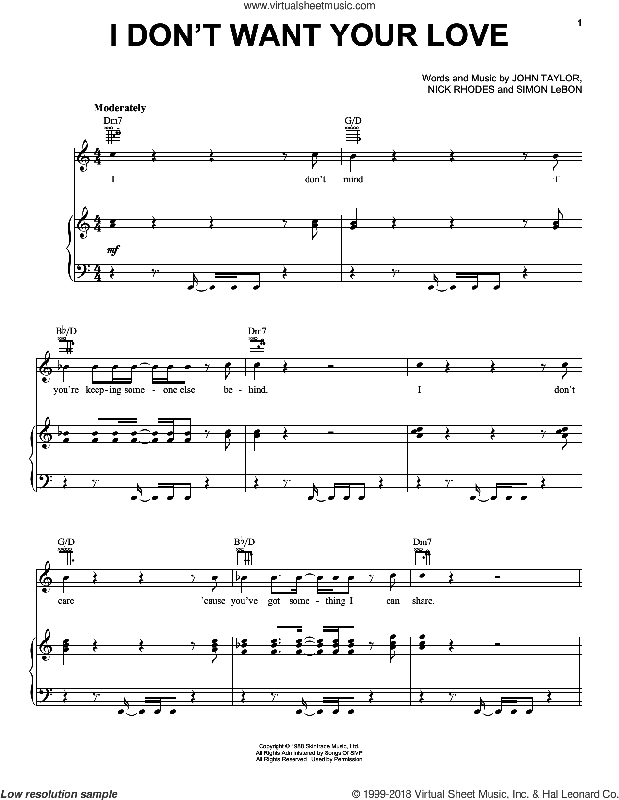 I Don't Want Your Love sheet music for voice, piano or guitar