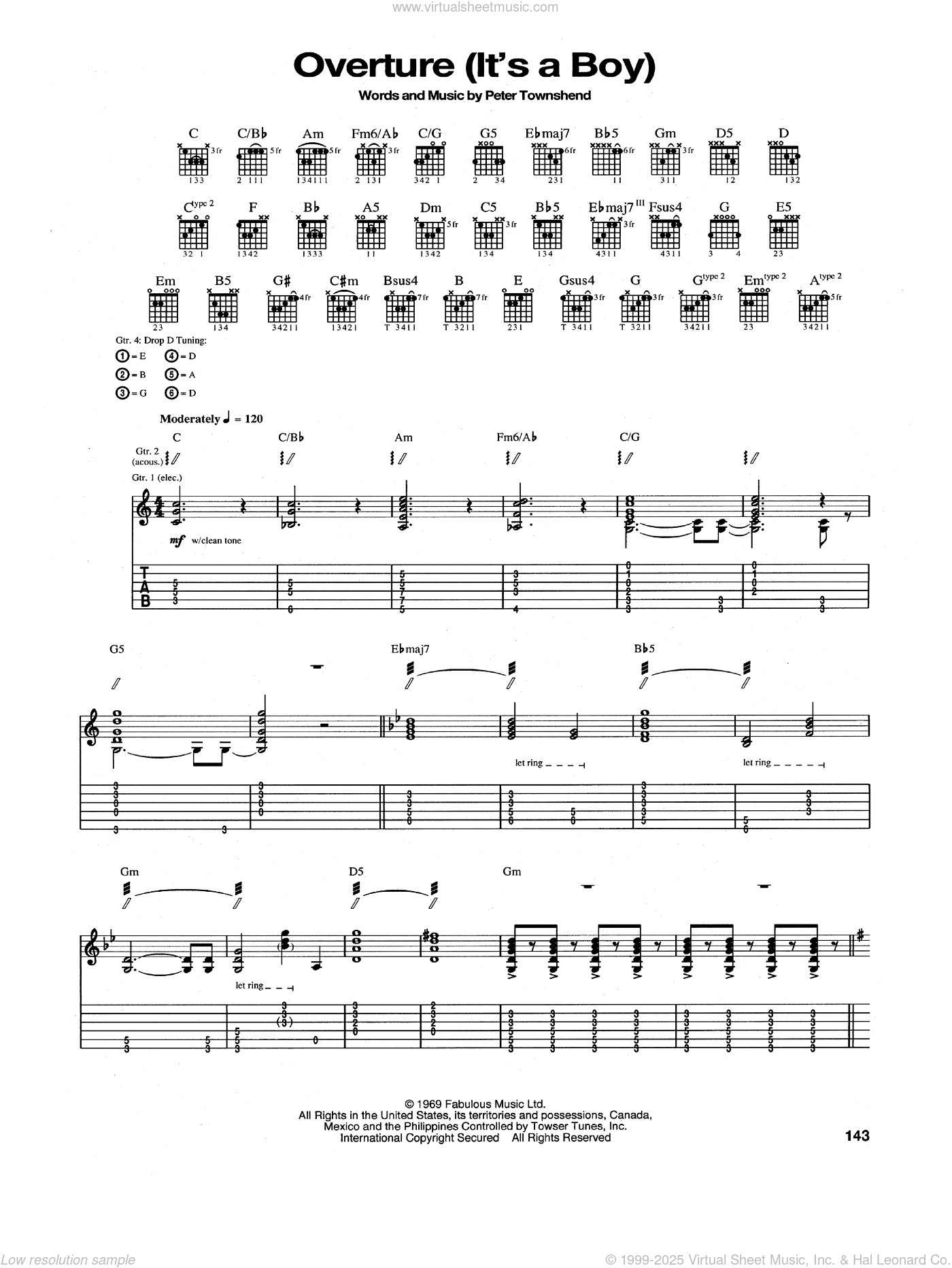Overture (It's A Boy) sheet music for guitar (tablature) (PDF)