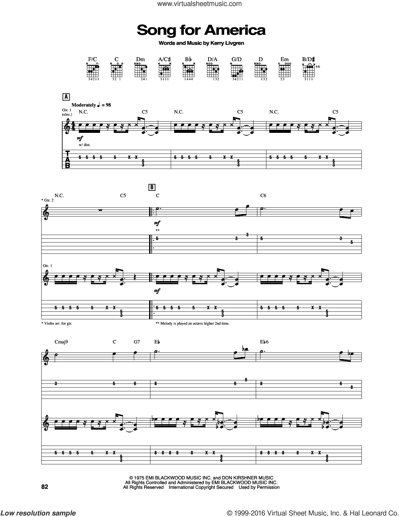 Play The Game Tonight sheet music for guitar (tablature) (PDF)