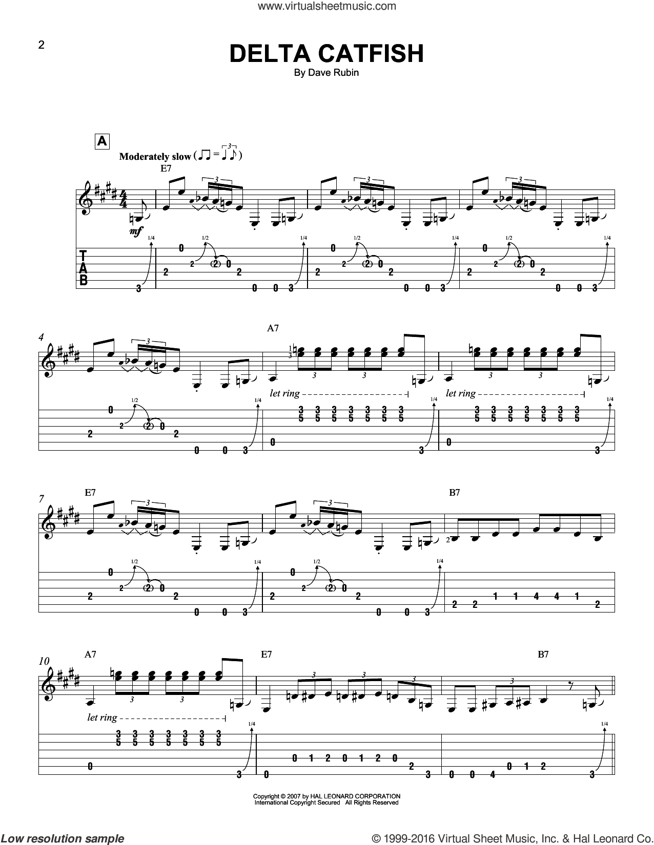 Delta Catfish sheet music for guitar solo (easy tablature) (PDF)