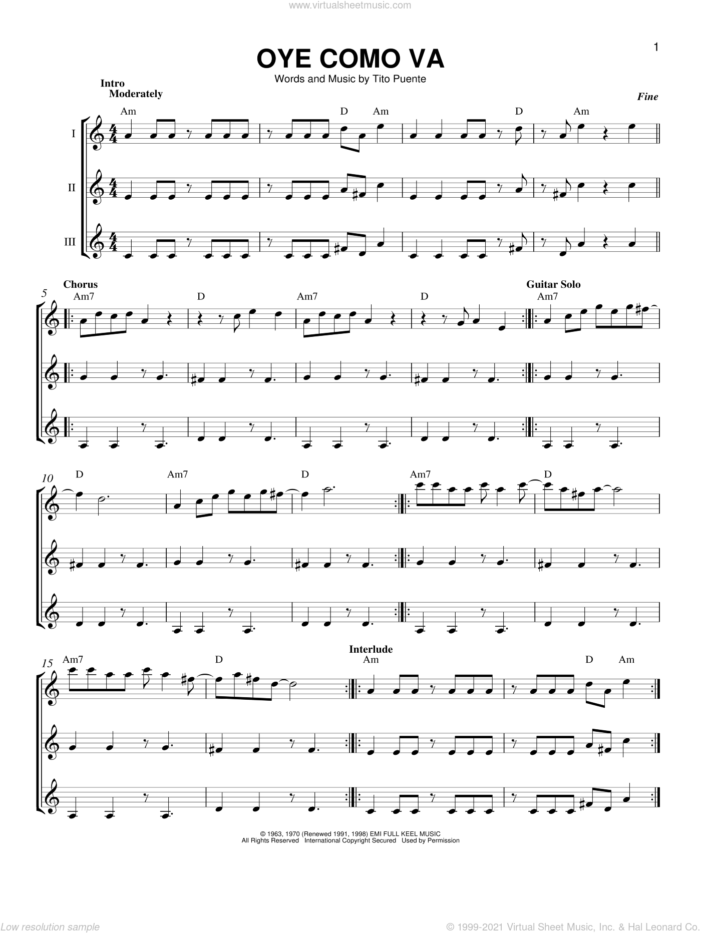 Oye Como Va sheet music for tenor saxophone solo (PDF)