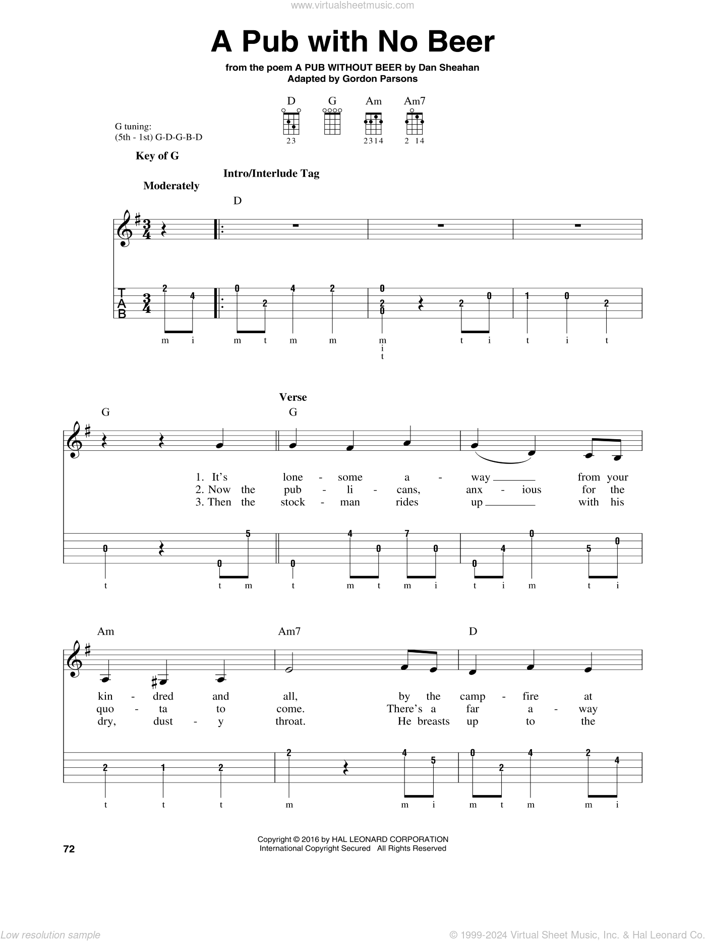 A Pub With No Beer sheet music for banjo solo (PDF)