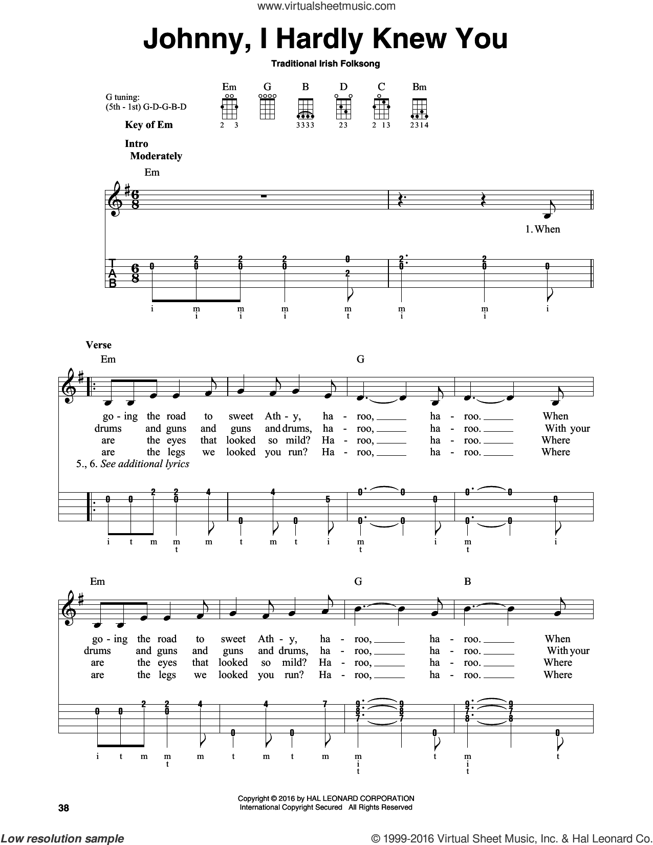 Johnny, I Hardly Knew You sheet music for banjo solo (PDF)