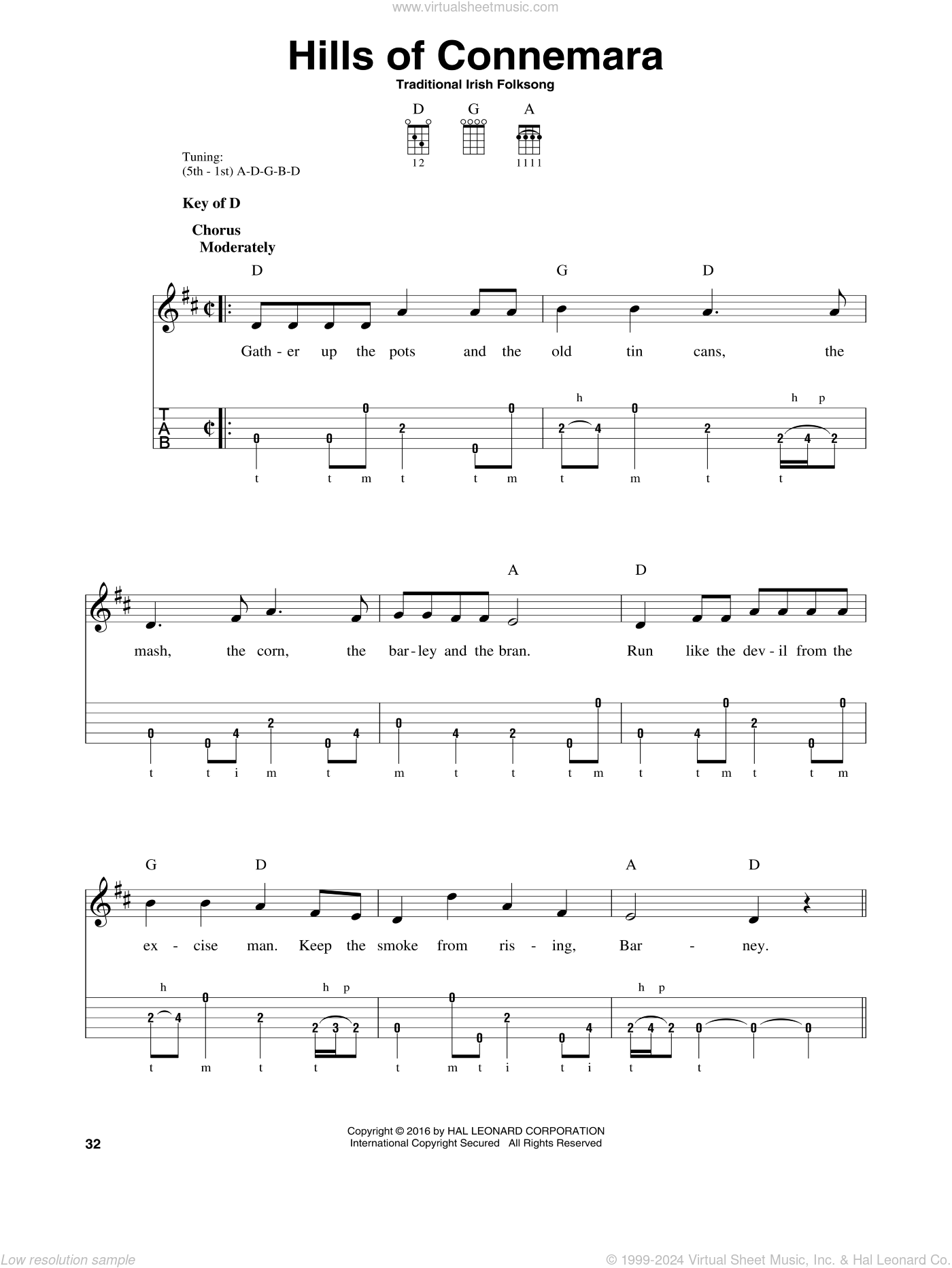 Hills Of Connemara sheet music for banjo solo (PDF)