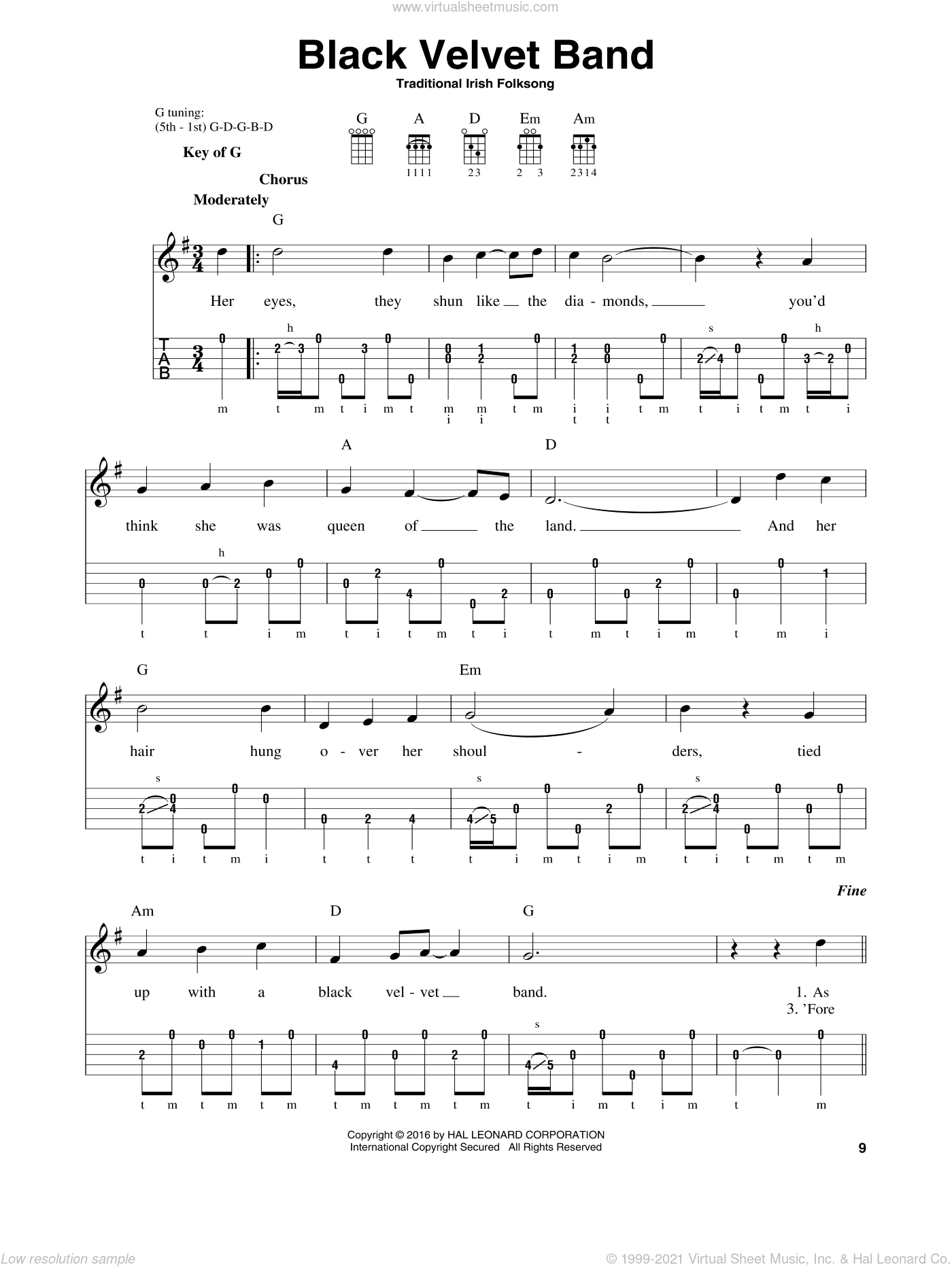 Black Velvet Band Sheet Music For Banjo Solo [PDF]