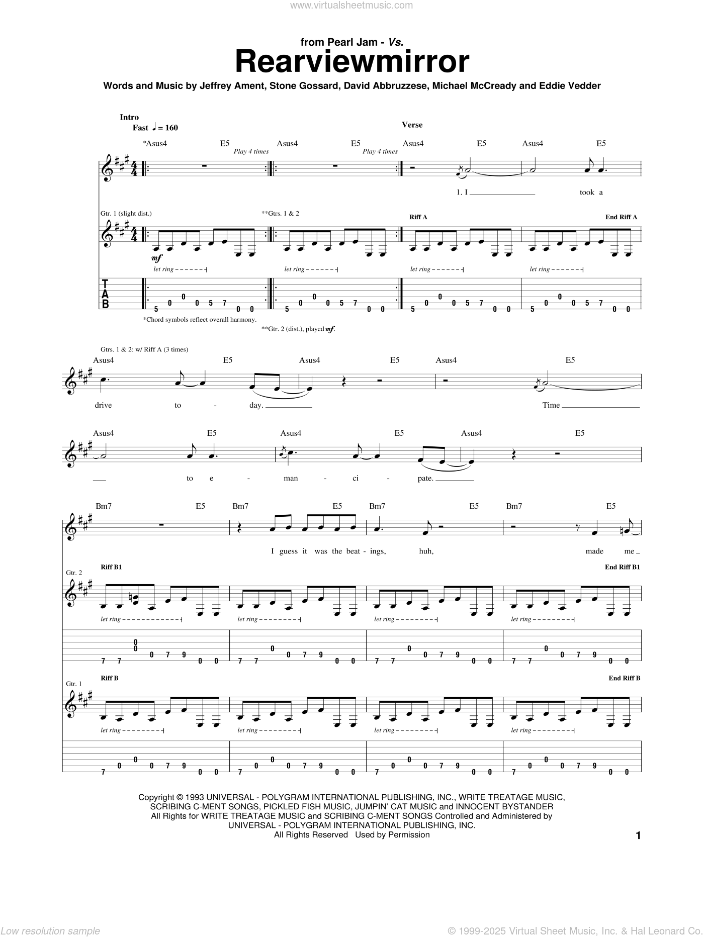 Rearviewmirror sheet music for guitar (tablature) (PDF)