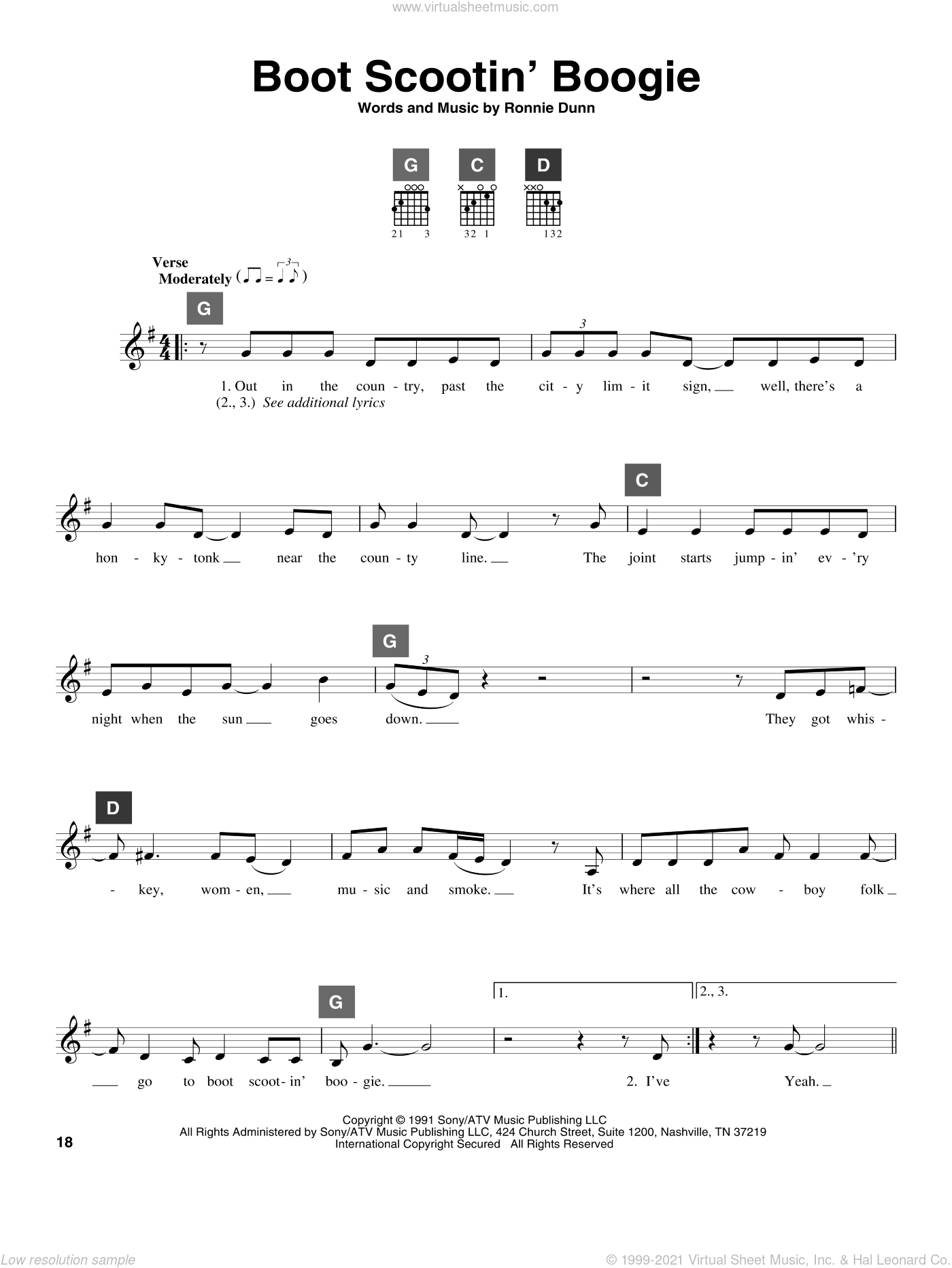 Dunn Boot Scootin' Boogie sheet music (intermediate) for guitar solo