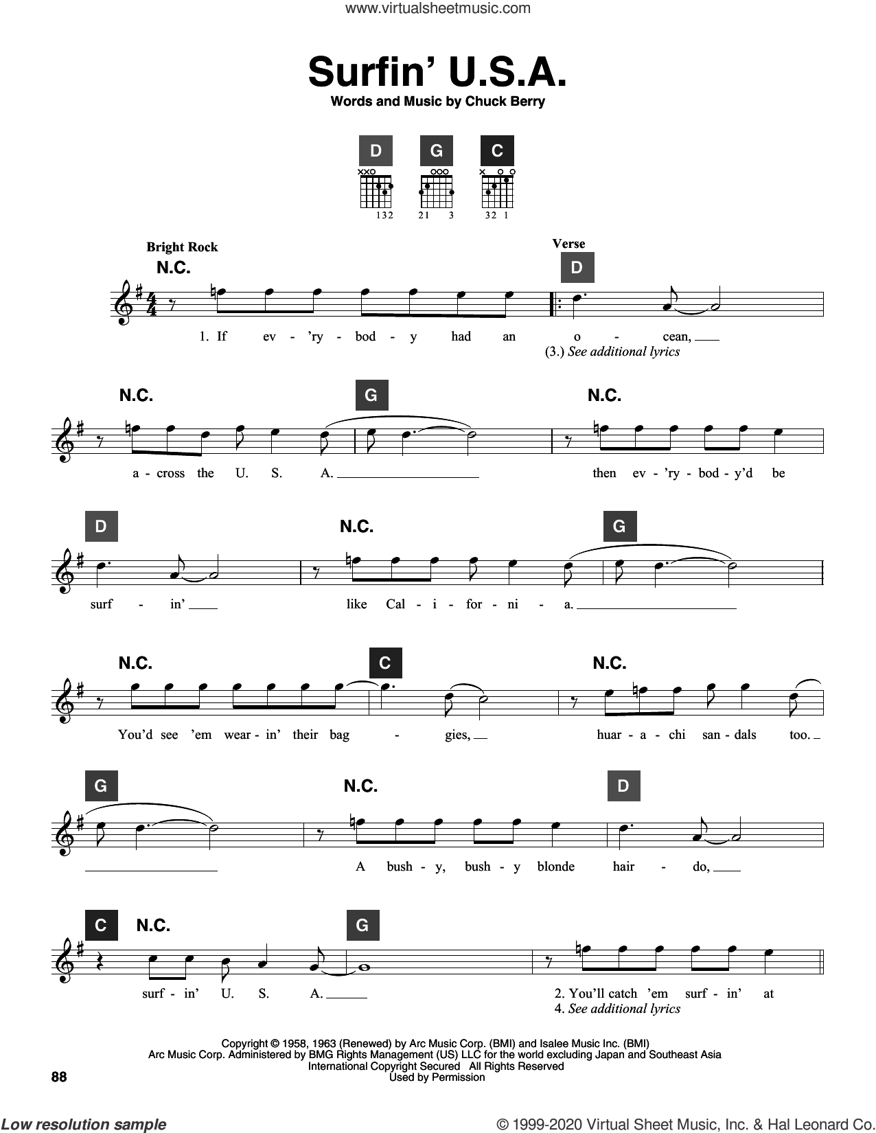 Surfin' U.S.A. sheet music for guitar solo (ChordBuddy system)