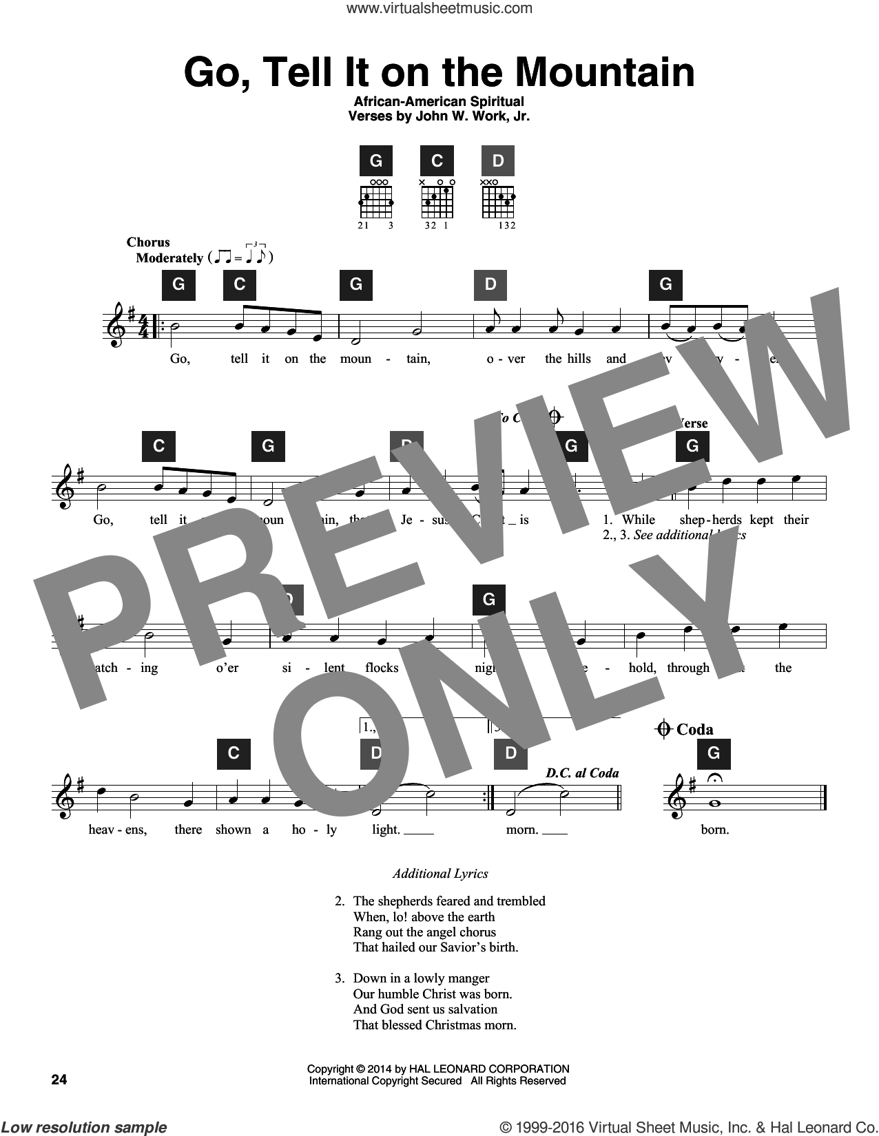 Go, Tell It On The Mountain sheet music (intermediate) for guitar solo ...