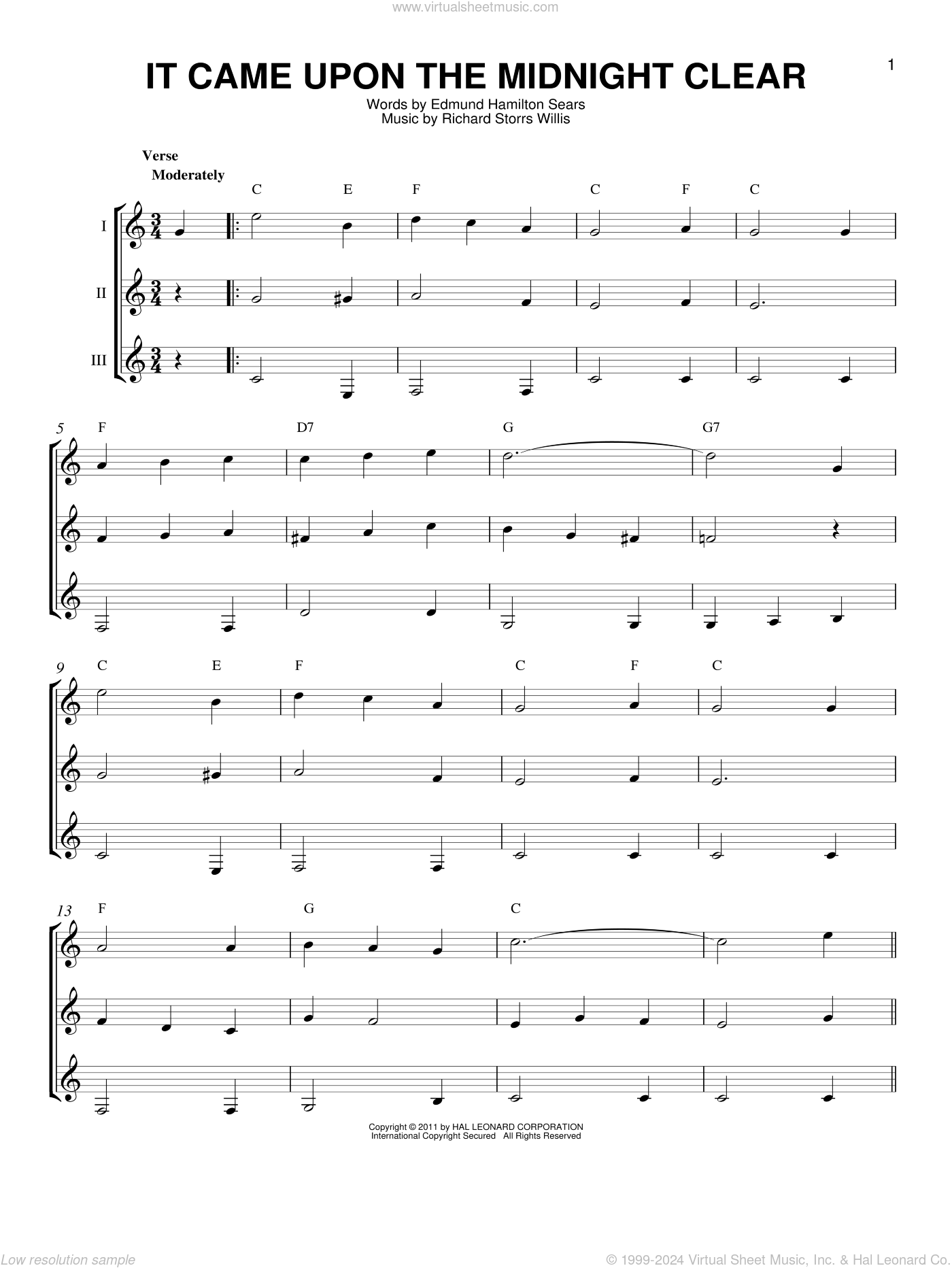 Willis It Came Upon The Midnight Clear Sheet Music For Guitar Ensemble