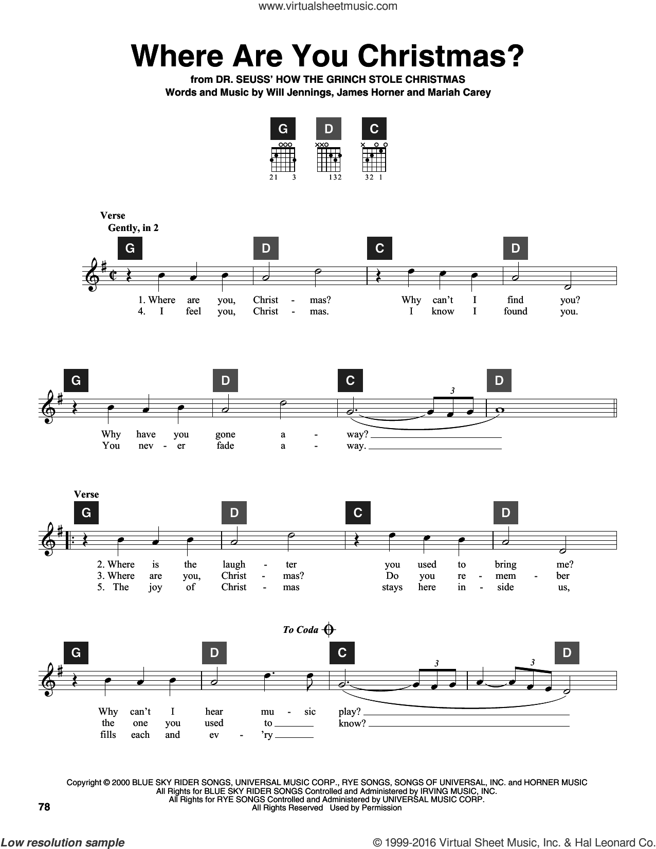 Where Are You Christmas? (from How The Grinch Stole Christmas) sheet ...