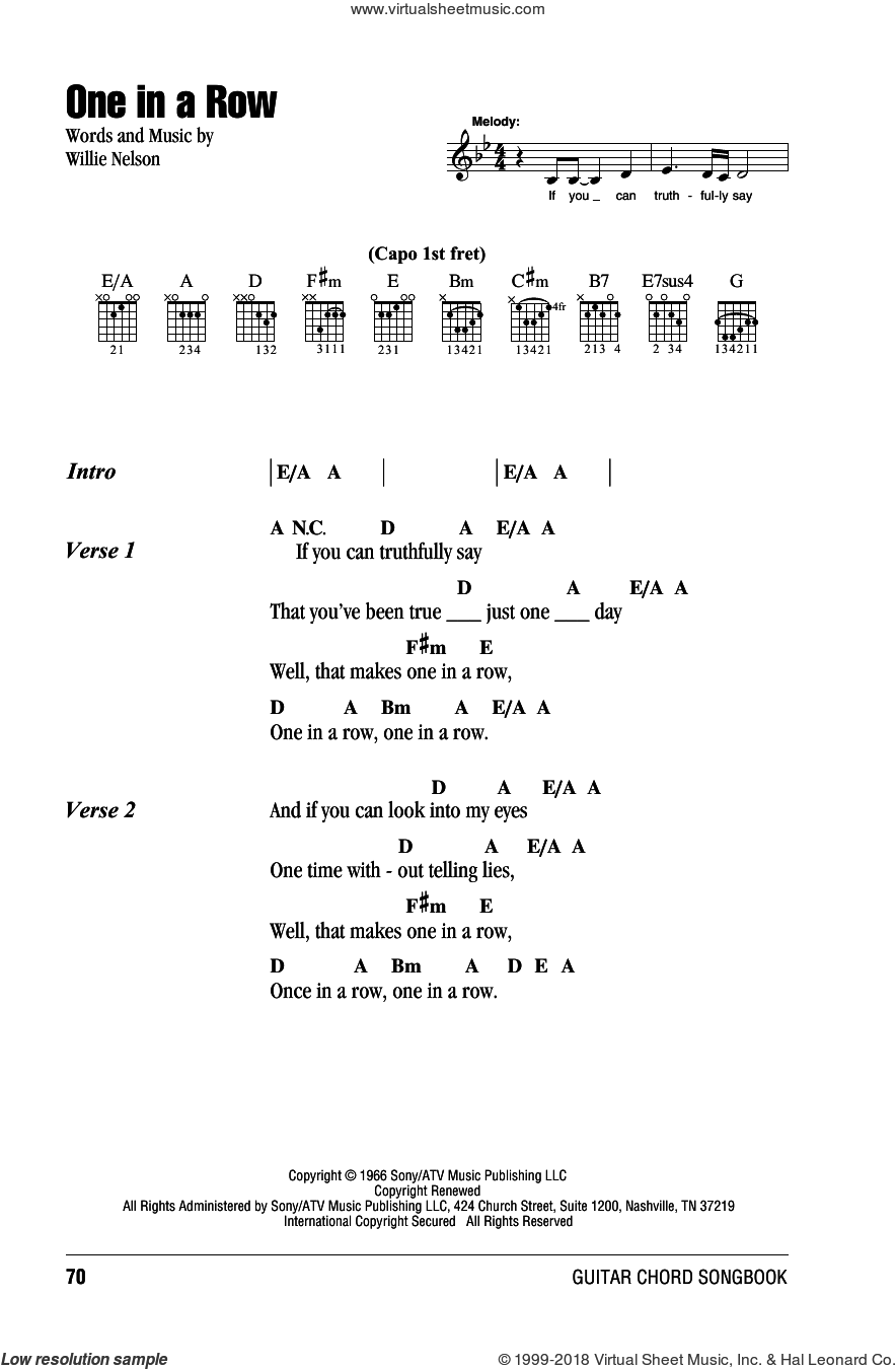 One In A Row sheet music for guitar (chords) (PDF)
