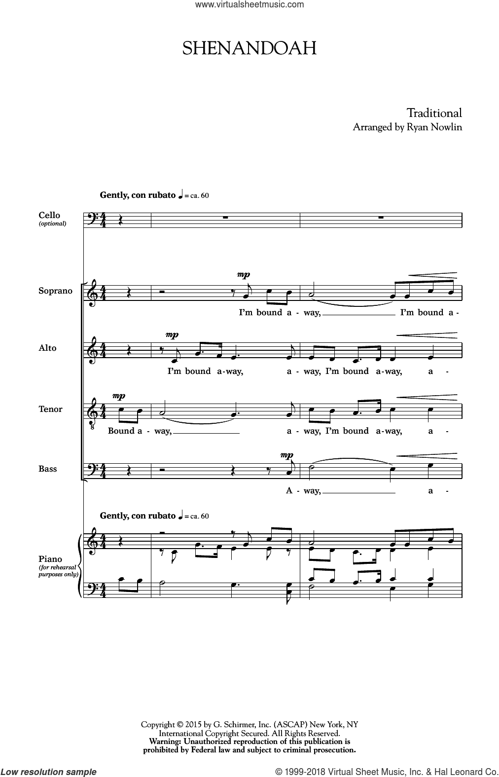 Shenandoah Sheet Music For Choir Satb Soprano Alto Tenor Bass 0622