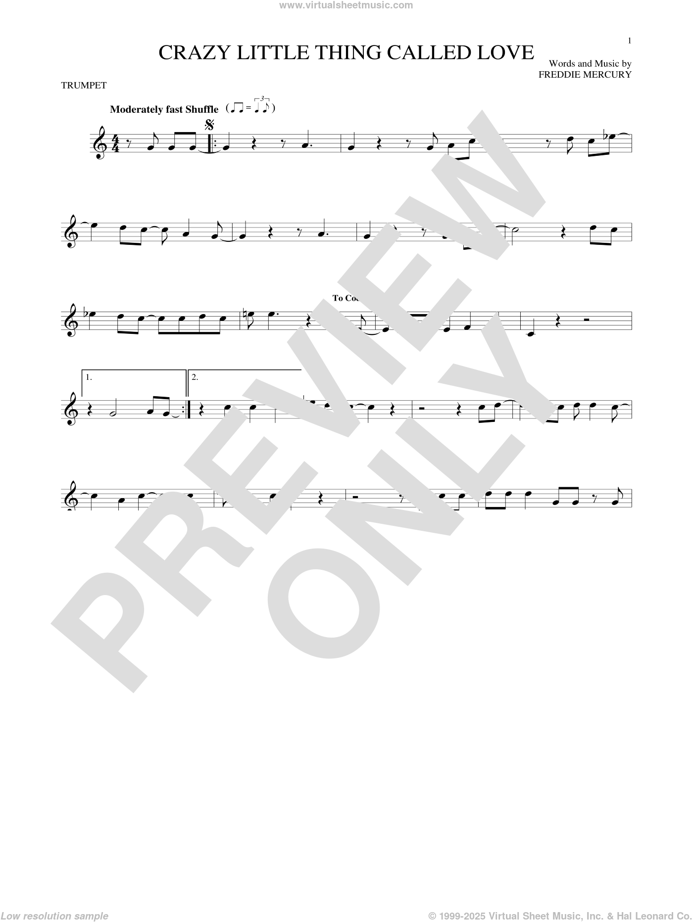 Queen Crazy Little Thing Called Love Sheet Music For Trumpet Solo virtual sheet music