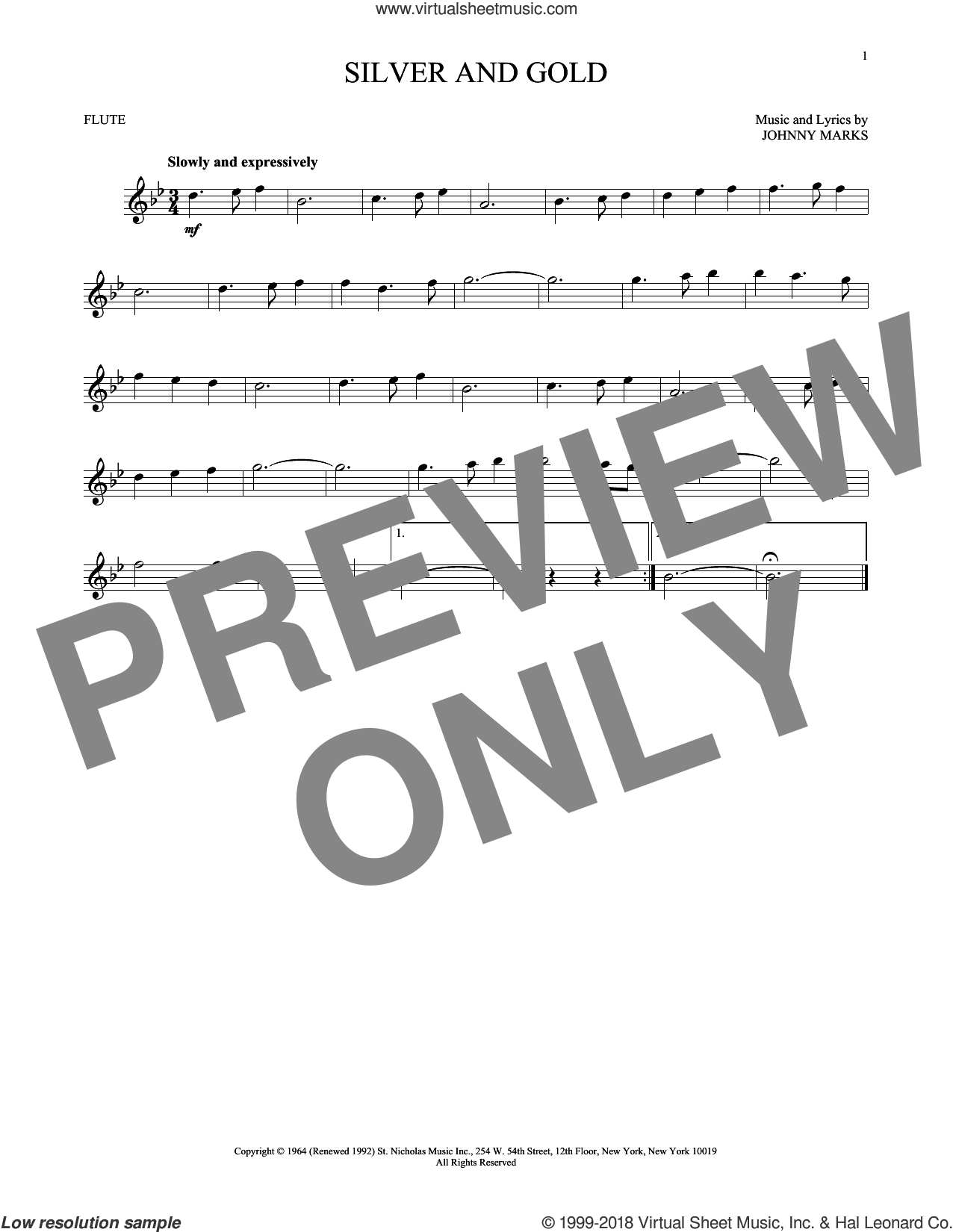 Silver And Gold sheet music for flute solo (PDFinteractive)