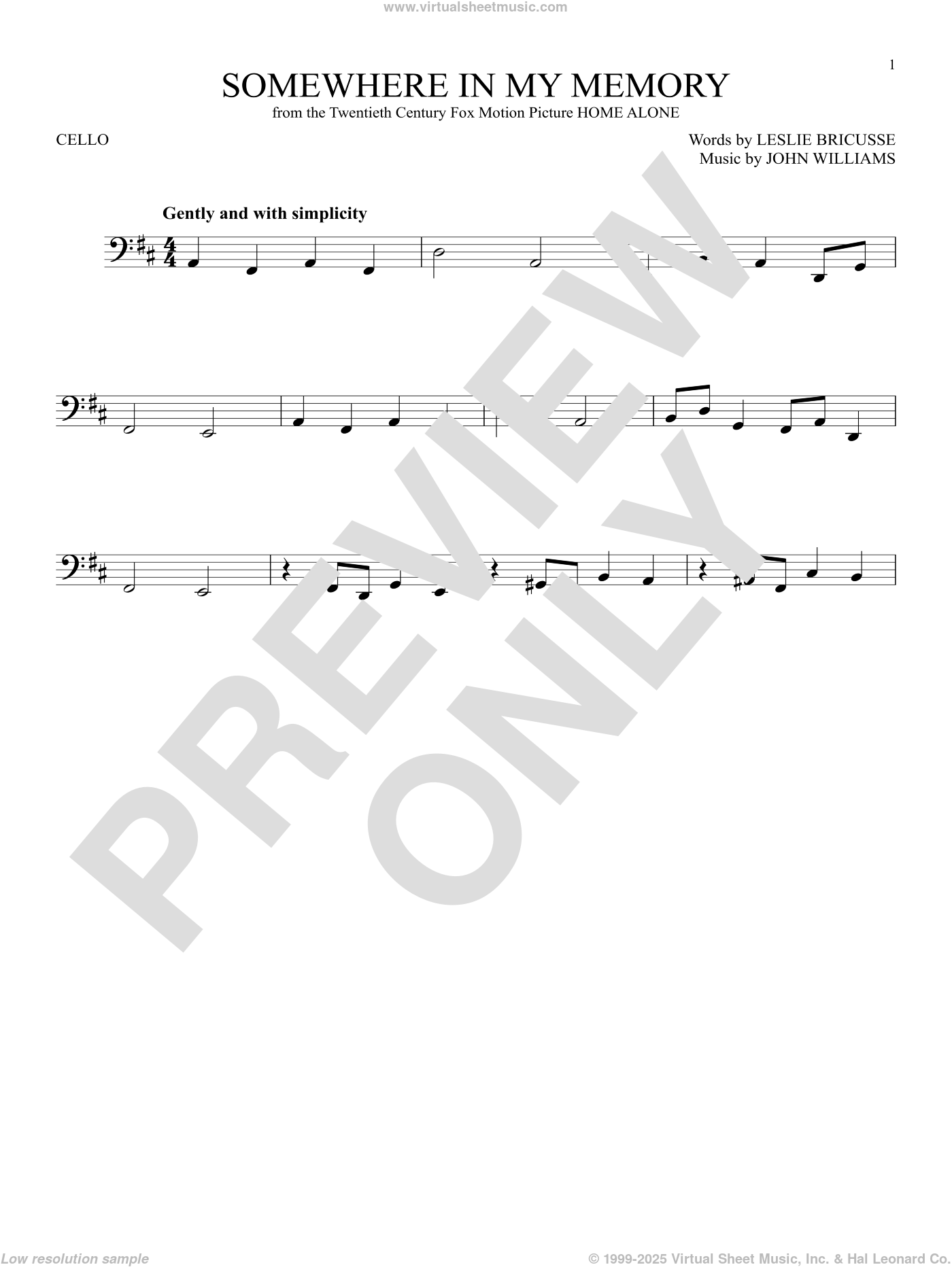 Somewhere In My Memory Sheet Music For Cello Solo Pdf 6416