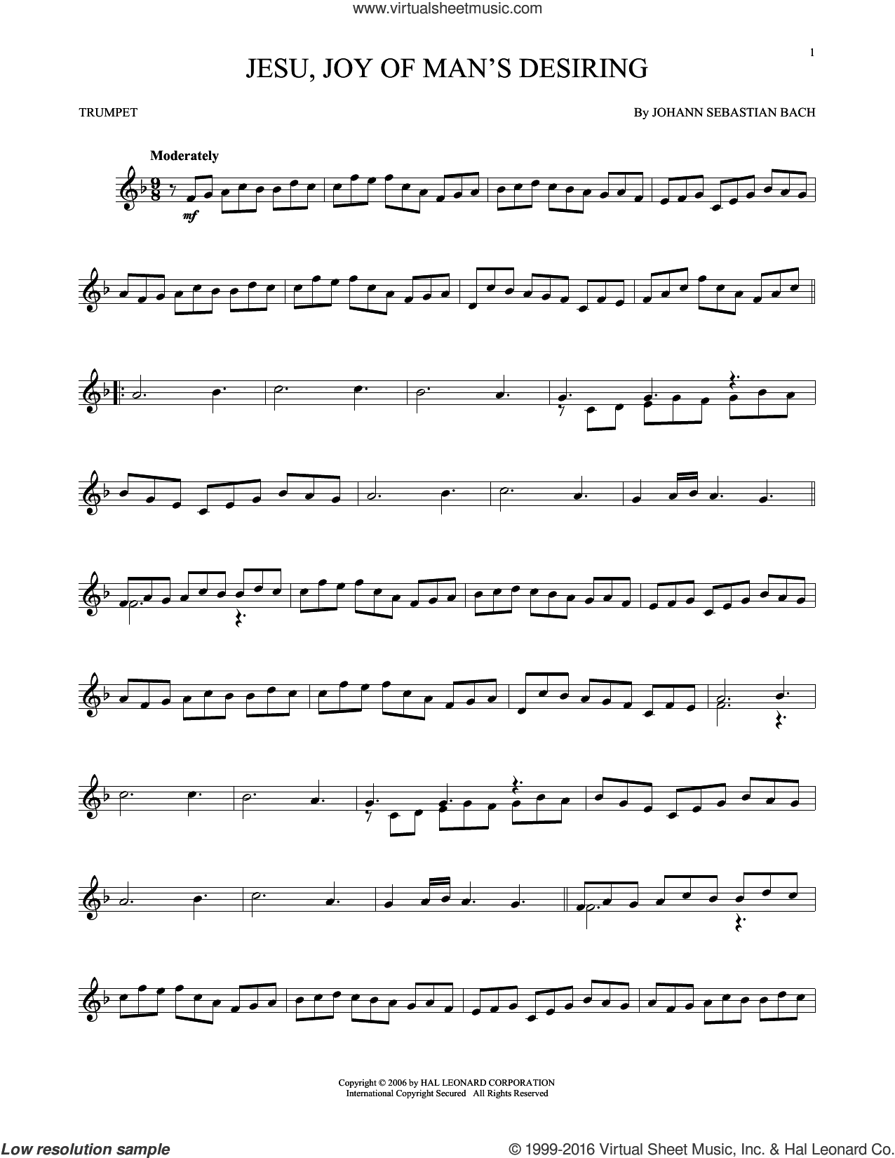Bach Jesu Joy Of Man S Desiring Sheet Music For Trumpet Solo