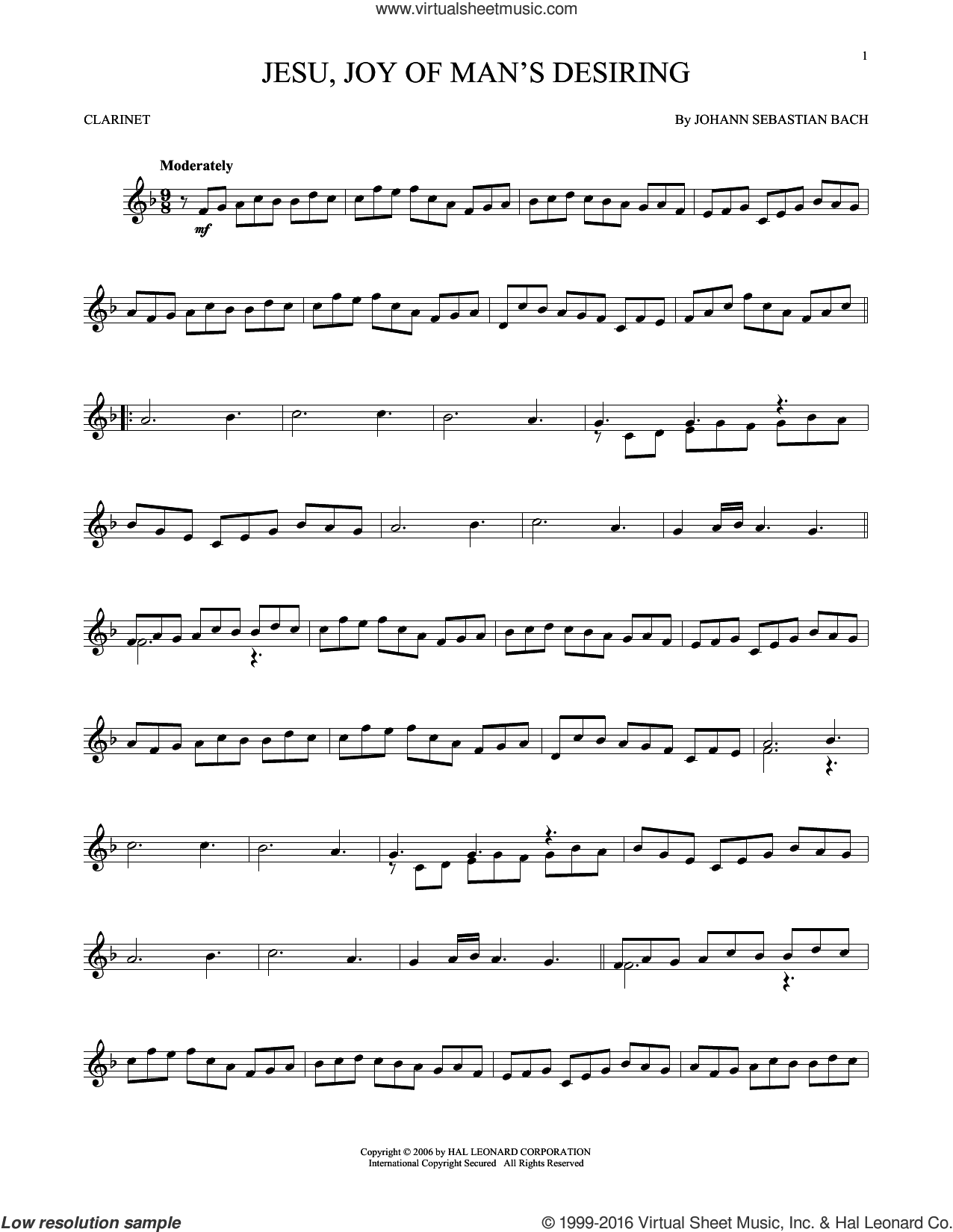Bach Jesu Joy Of Man S Desiring Sheet Music For Clarinet Solo