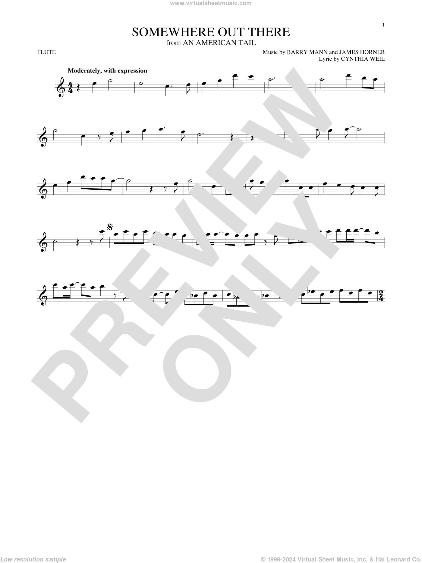 Somewhere Out There sheet music for flute solo (PDF-interactive)