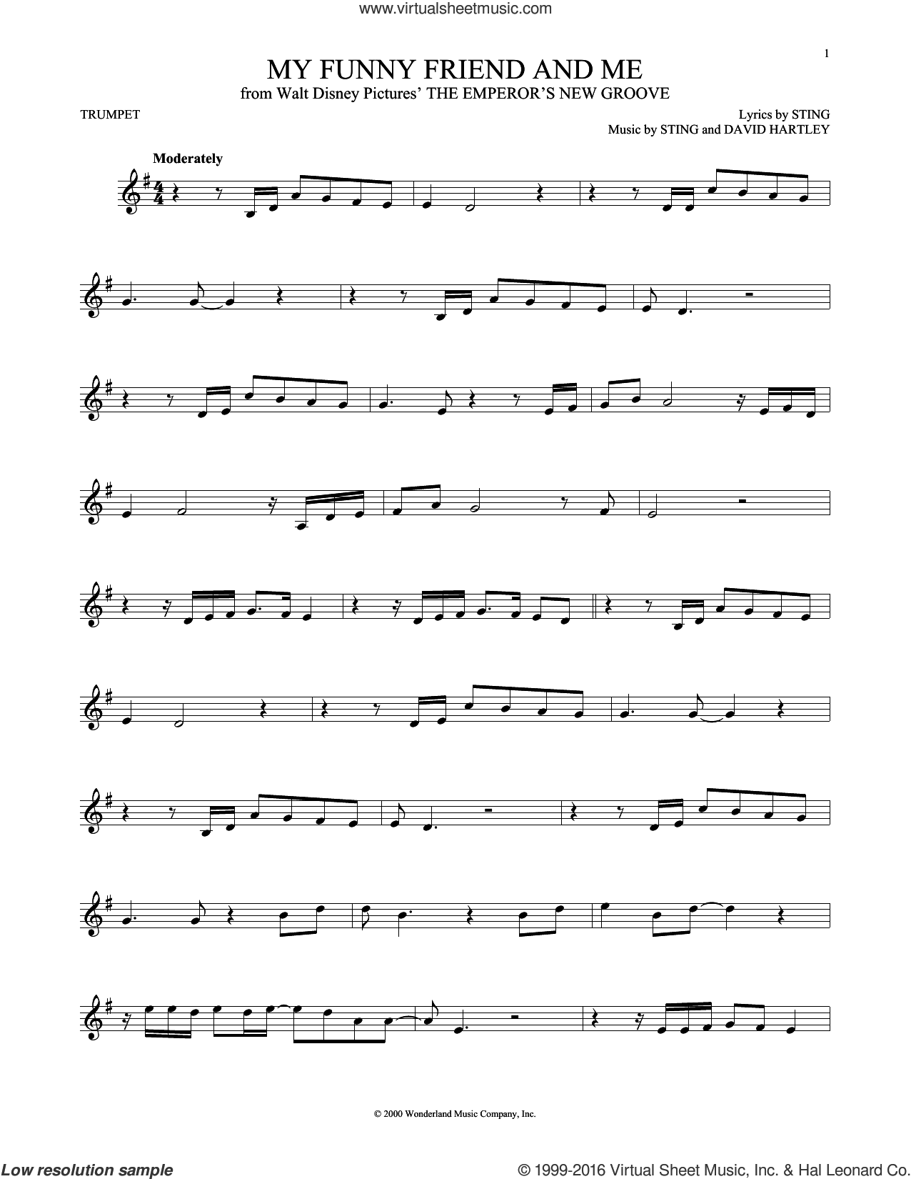 My Funny Friend And Me (from The Emperor's New Groove) sheet music for  trumpet solo