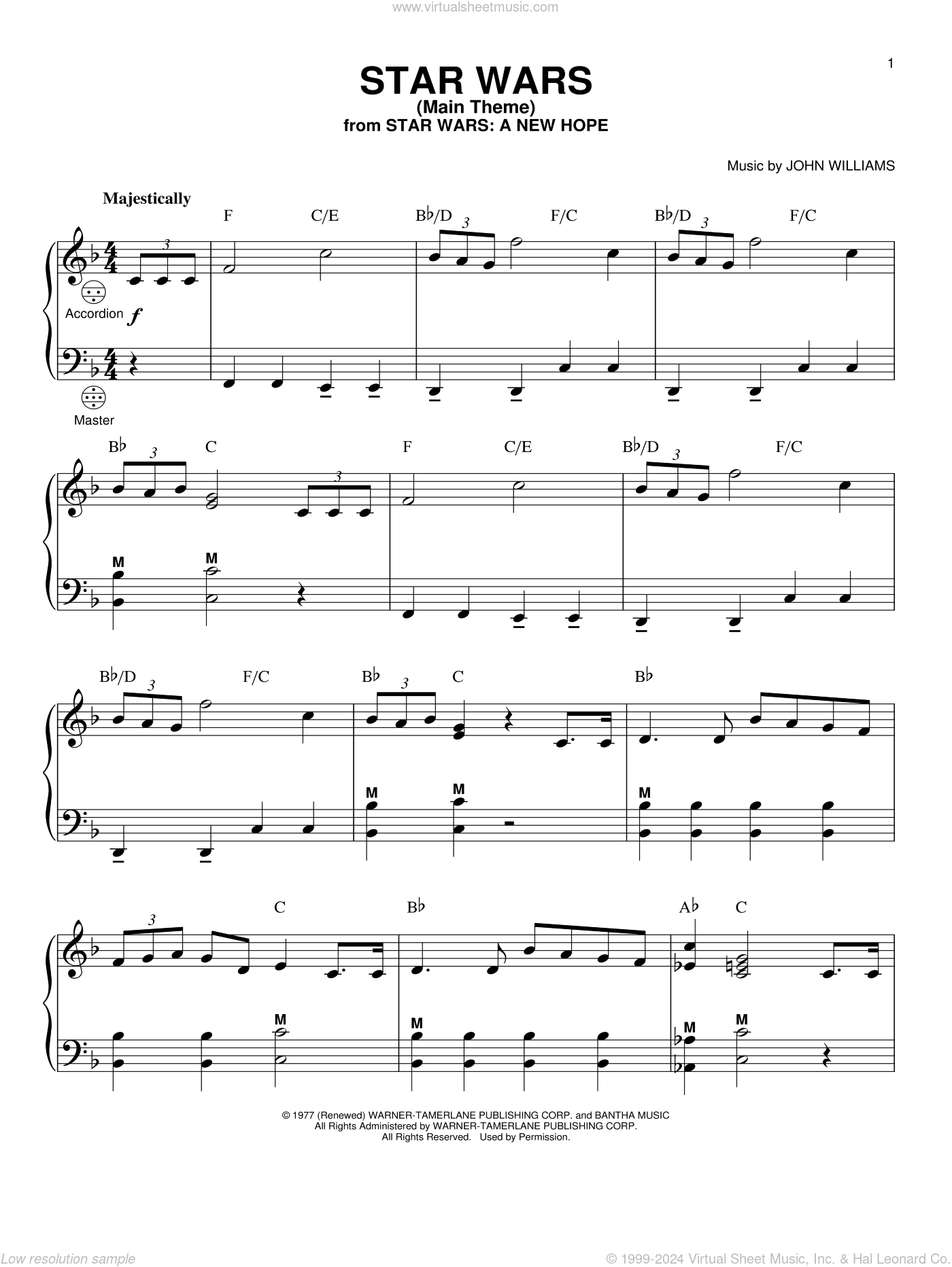 Williams Star Wars Main Theme Sheet Music For Accordion PDF 