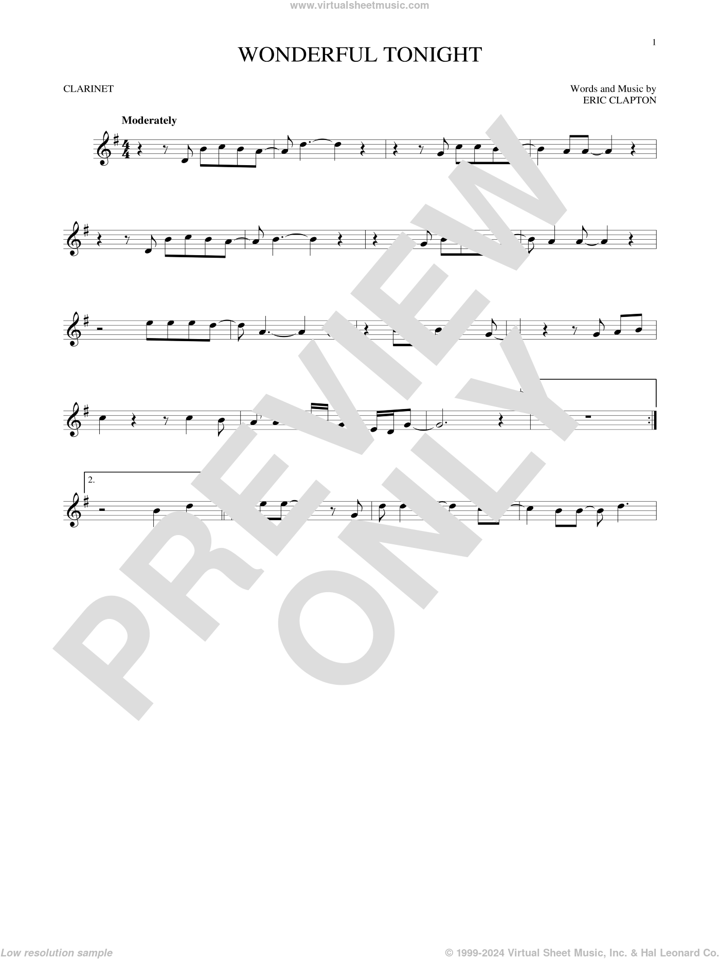 Wonderful Tonight Sheet Music | Eric Clapton | Guitar Chords/Lyrics