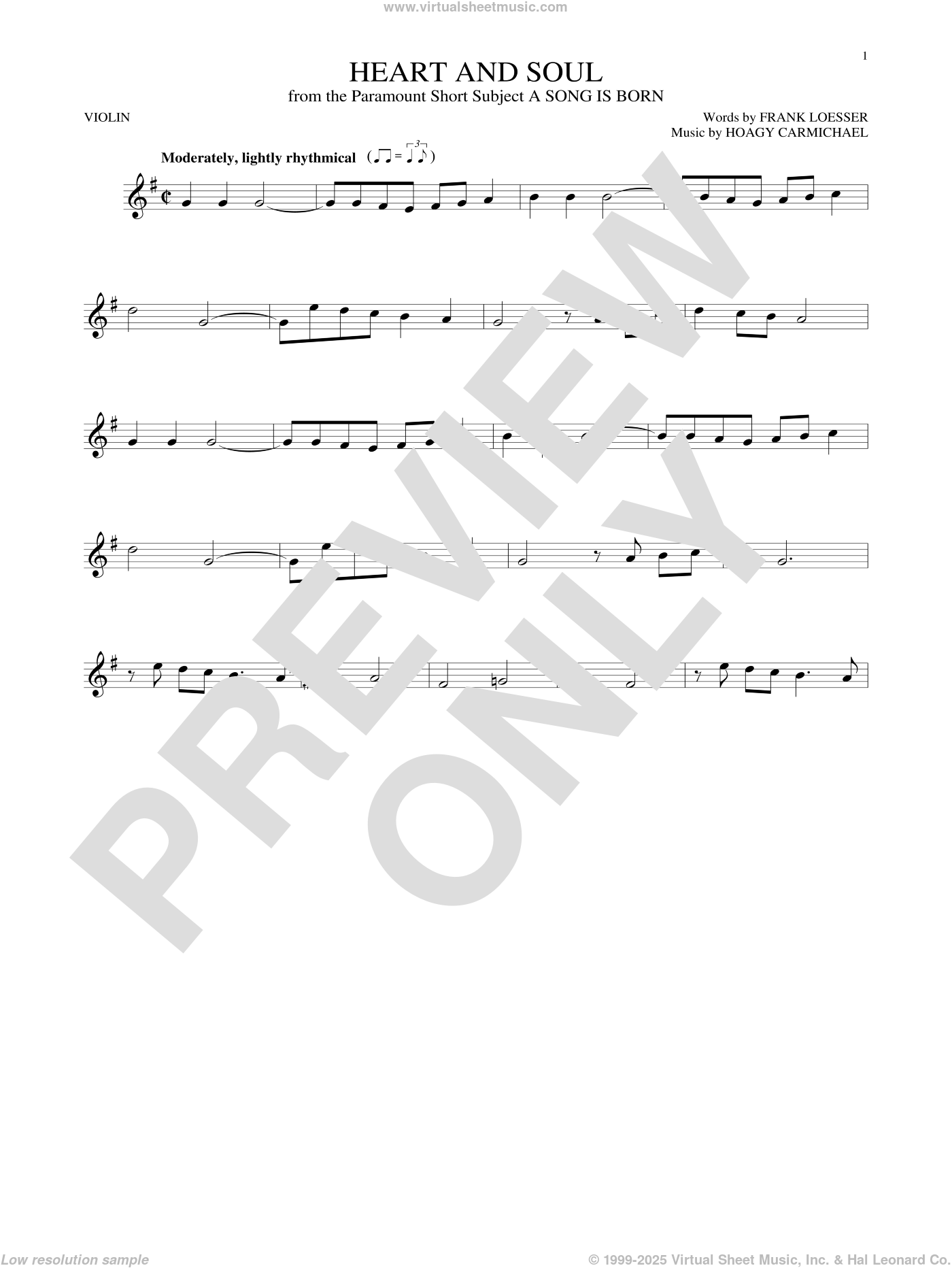 Heart And Soul sheet music for violin solo (PDF-interactive)