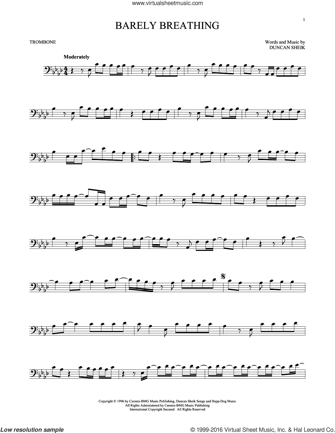 Barely Breathing sheet music for trombone solo (PDFinteractive)
