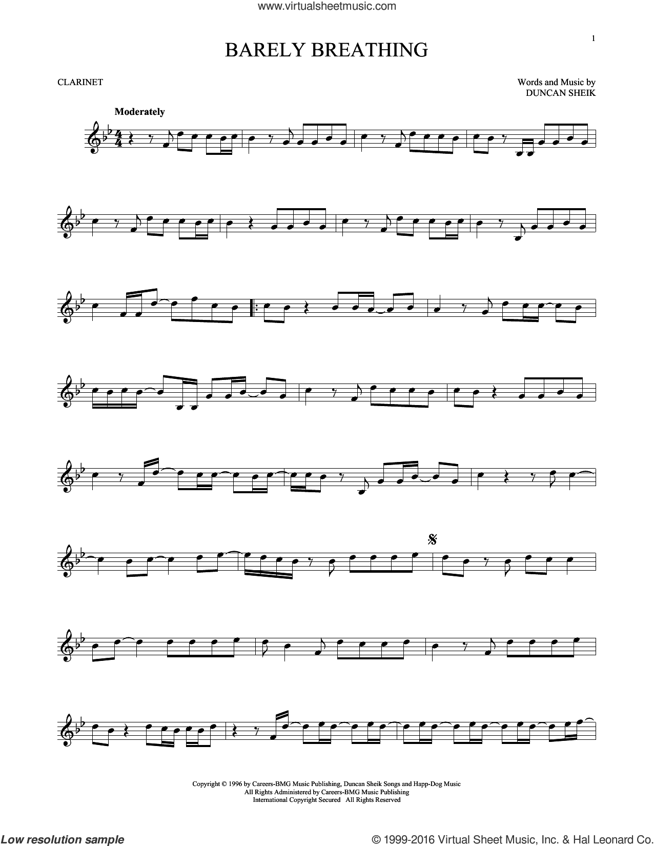 Barely Breathing sheet music for solo (PDFinteractive)