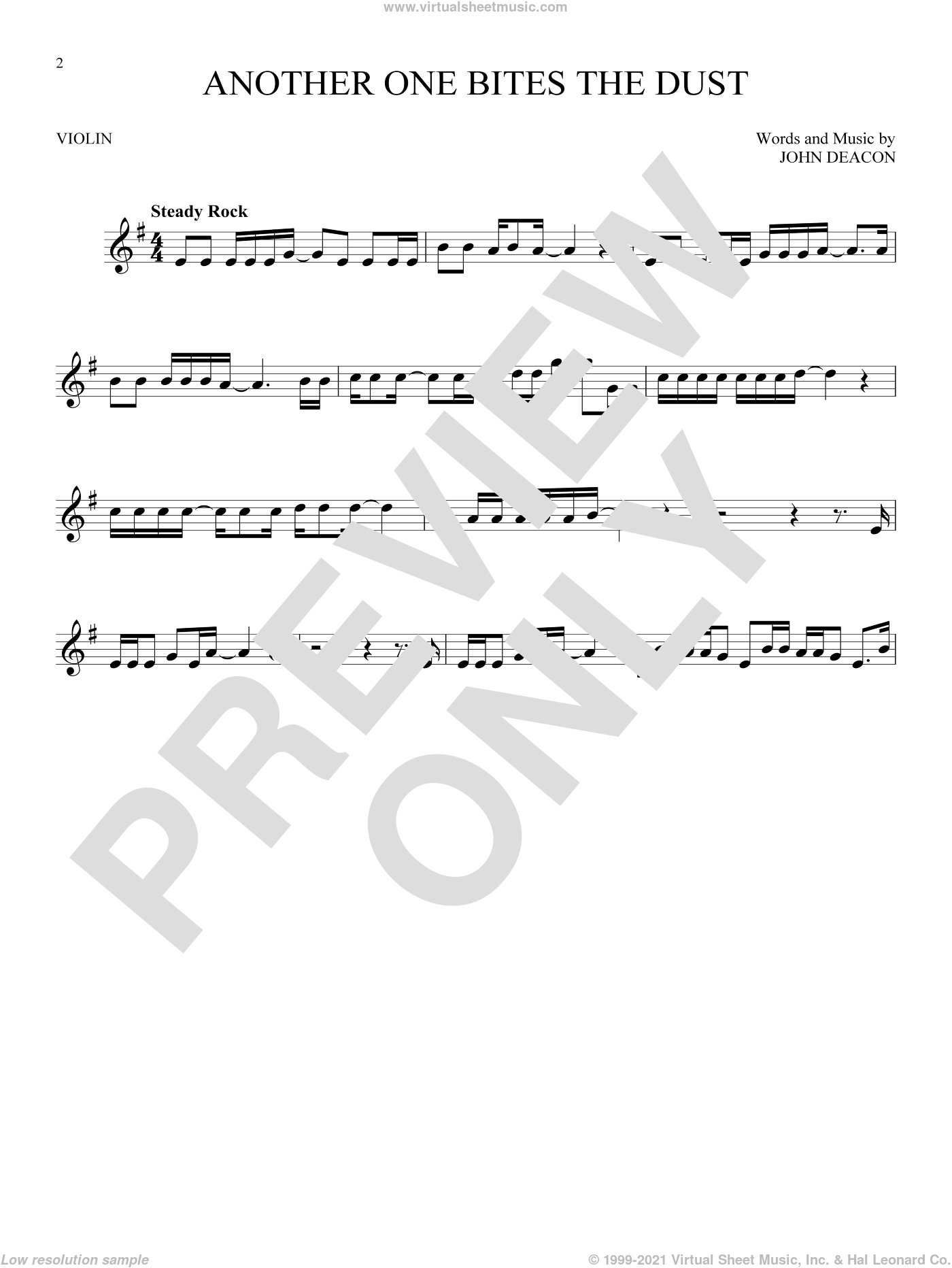 Queen Another One Bites The Dust Sheet Music For Violin Solo