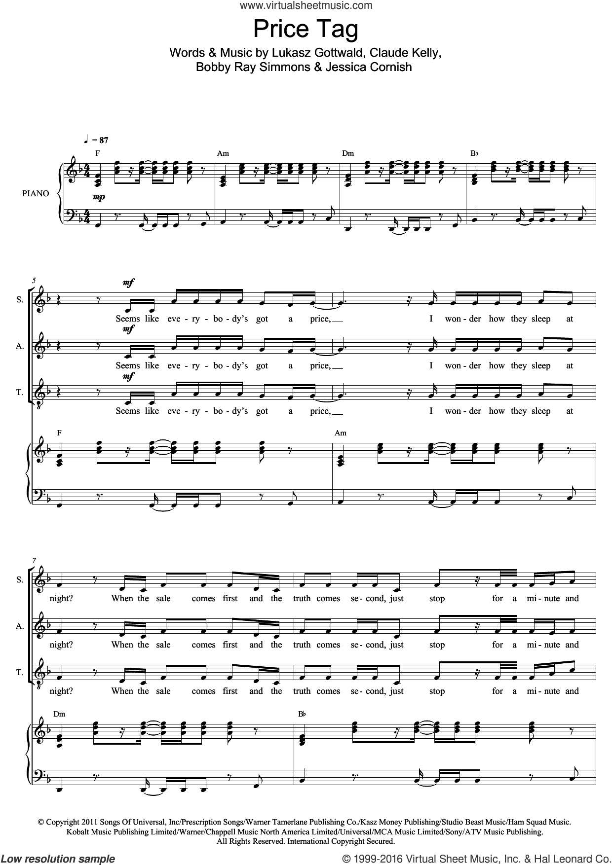 Price Tag sheet music for voice, piano or guitar v4