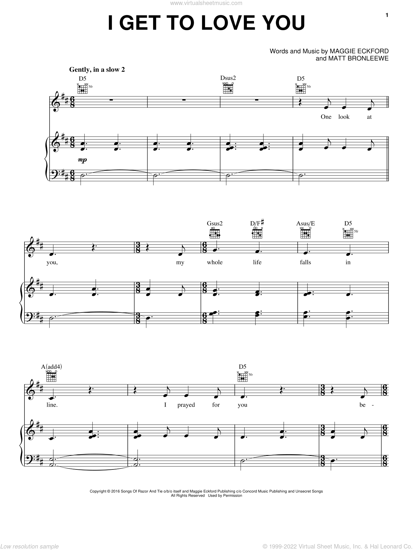 Ruelle I Get To Love You Sheet Music For Voice Piano Or Guitar