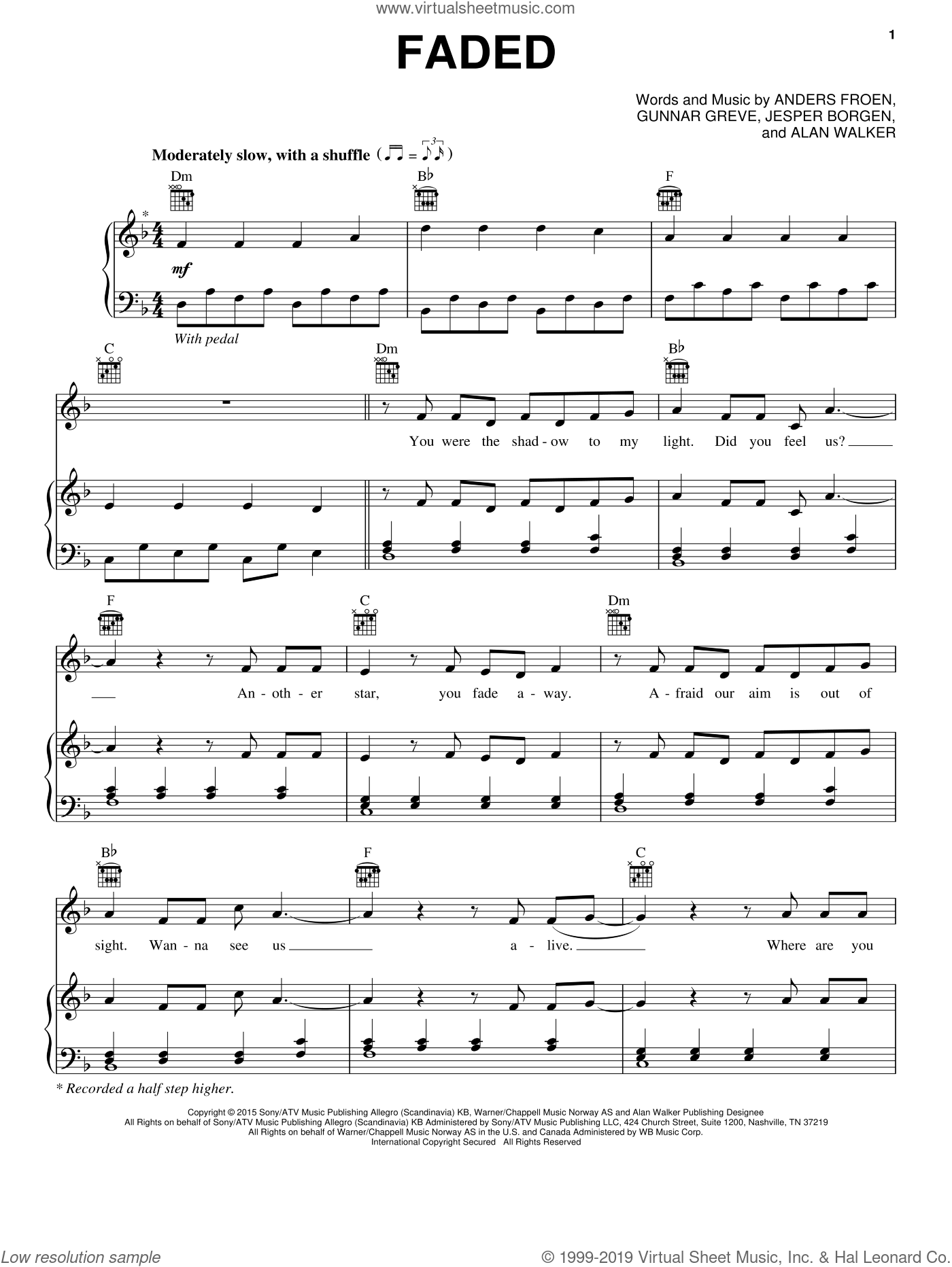 Walker Faded Sheet Music For Voice Piano Or Guitar Pdf