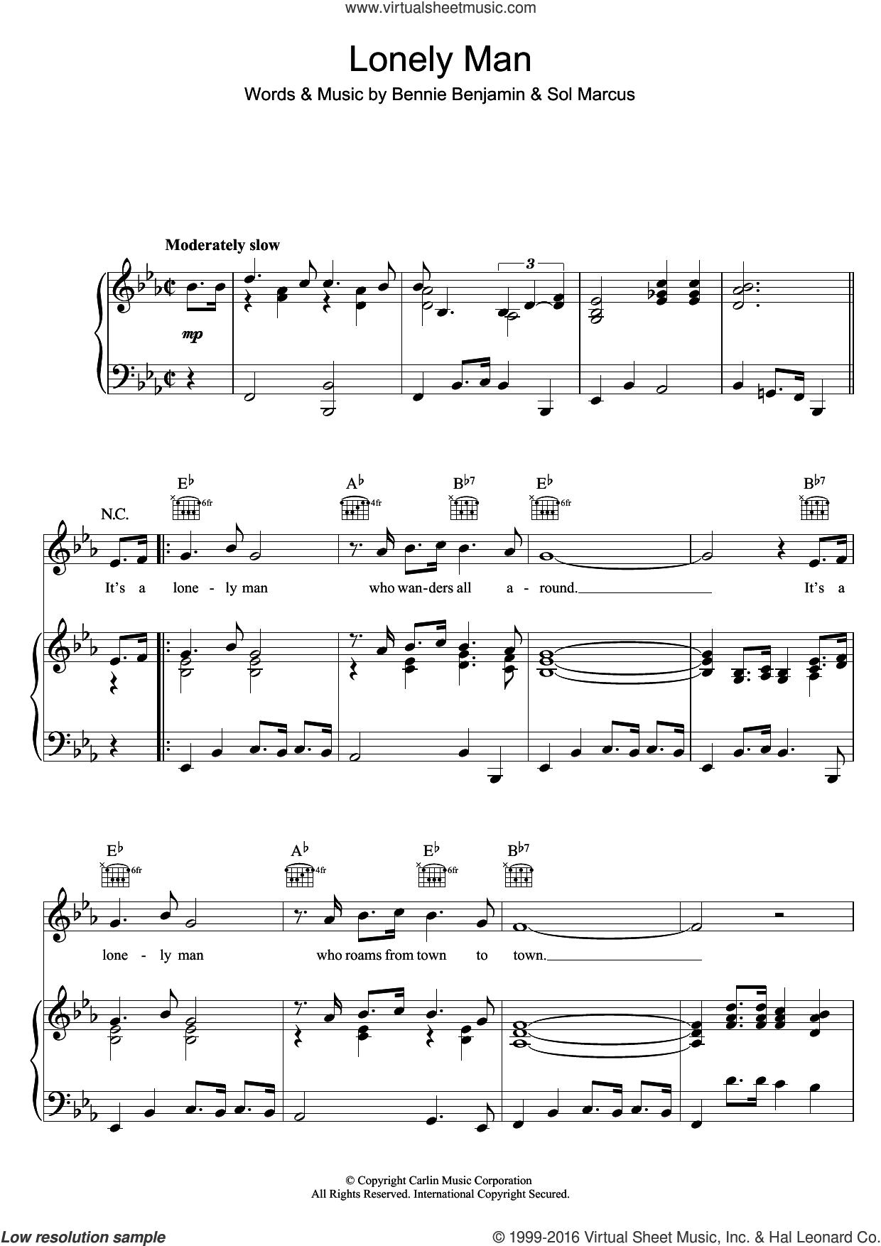 bádminton difícil Cierto Lonely Man sheet music for voice, piano or guitar (PDF)