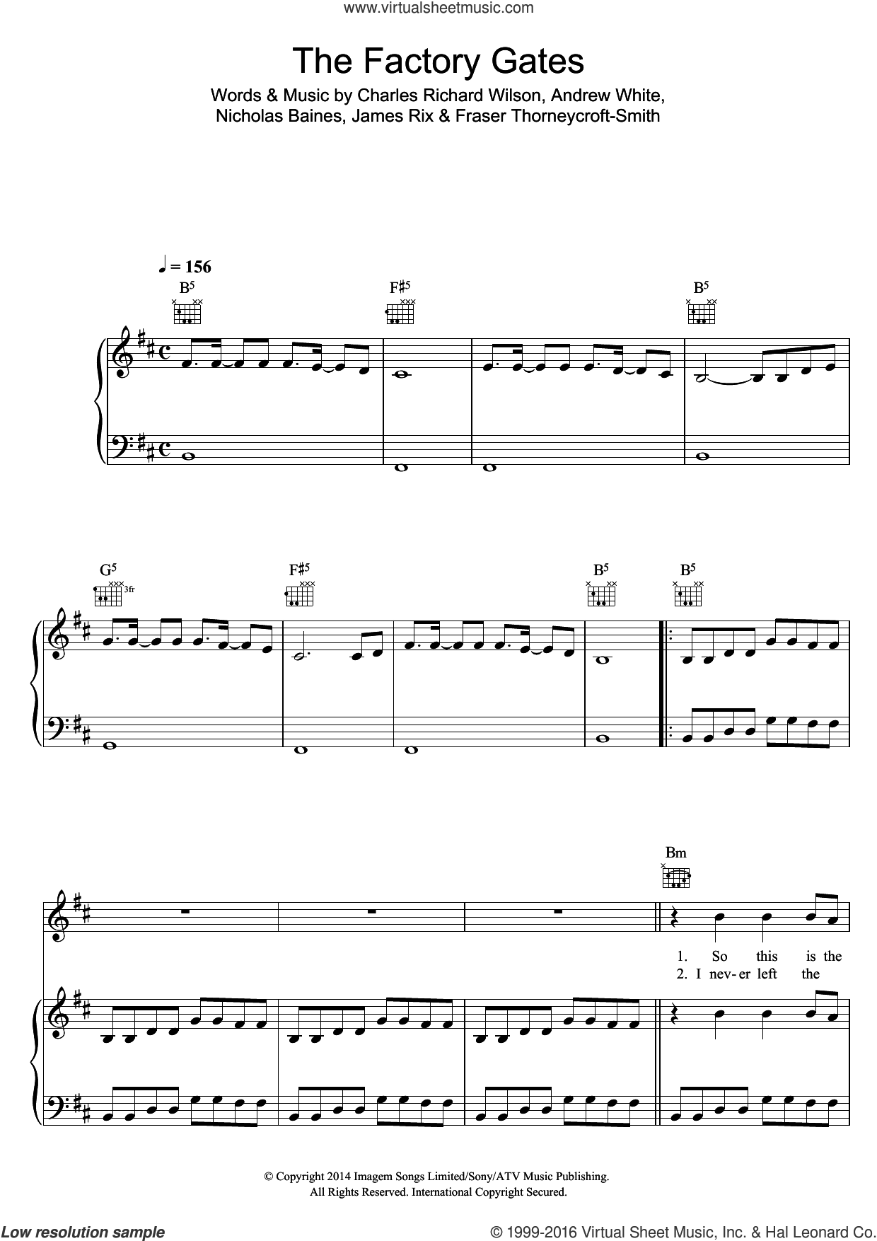 The Factory Gates sheet music for voice, piano or guitar (PDF)