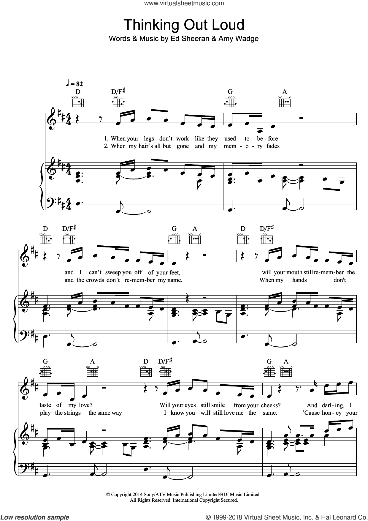 Download & Print Thinking Out Loud for voice, piano or guitar by Ed She...