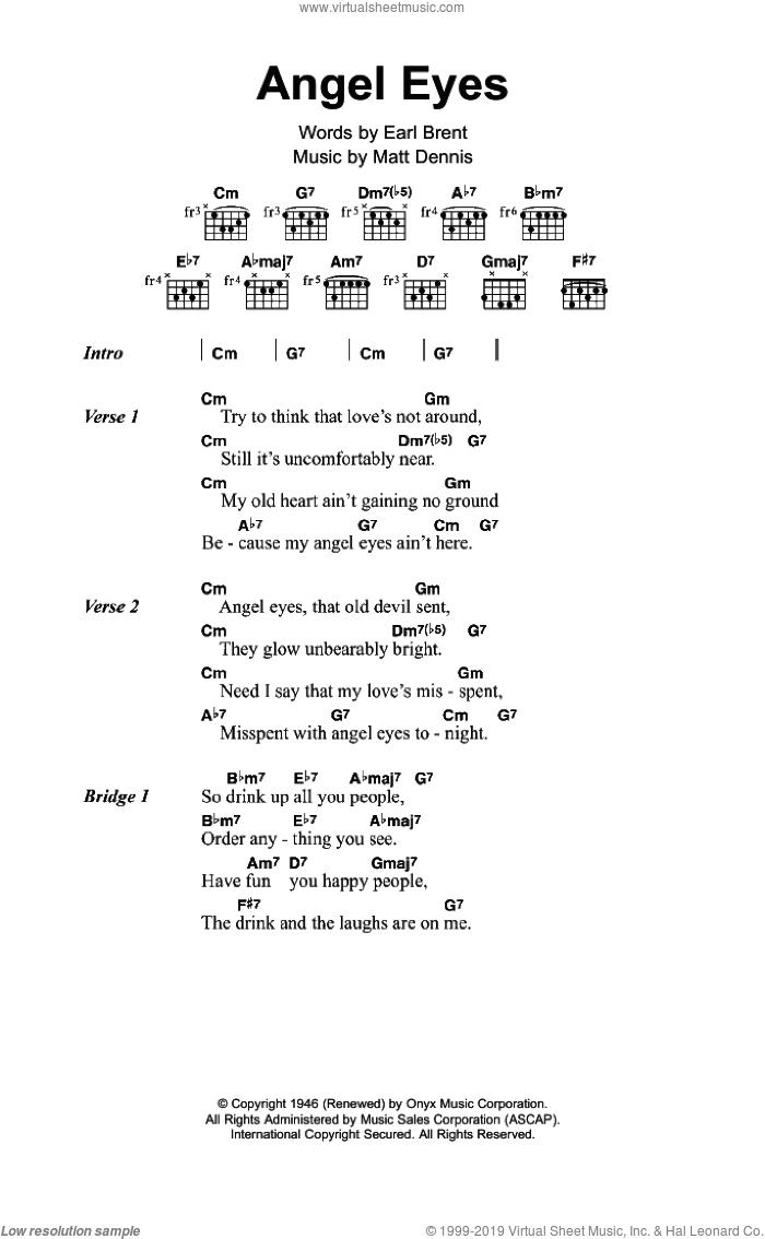 Angel Eyes sheet music for guitar (chords) (PDF)