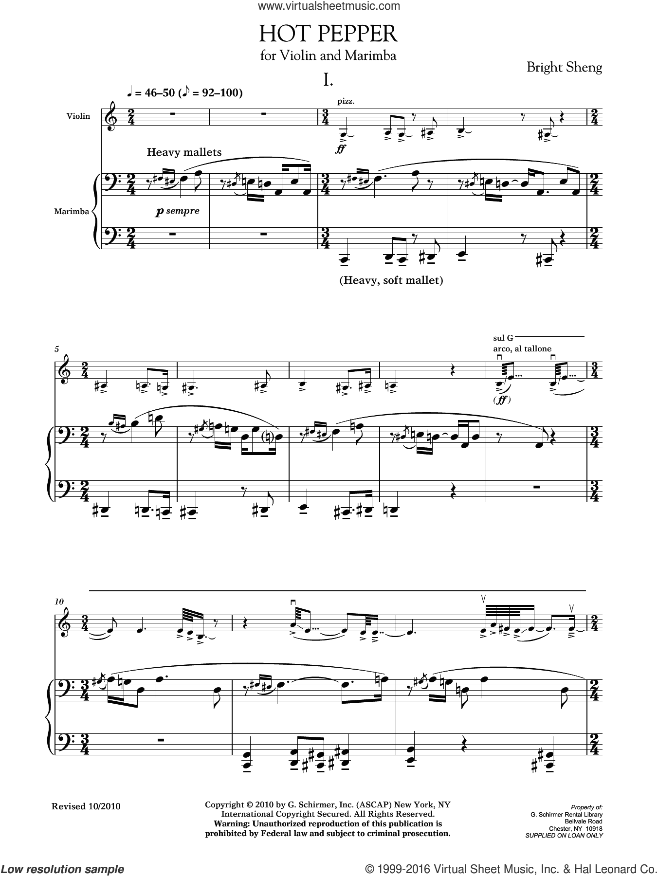 Hot Pepper (for Violin and Marimba) sheet music for instrumental duet (duets)