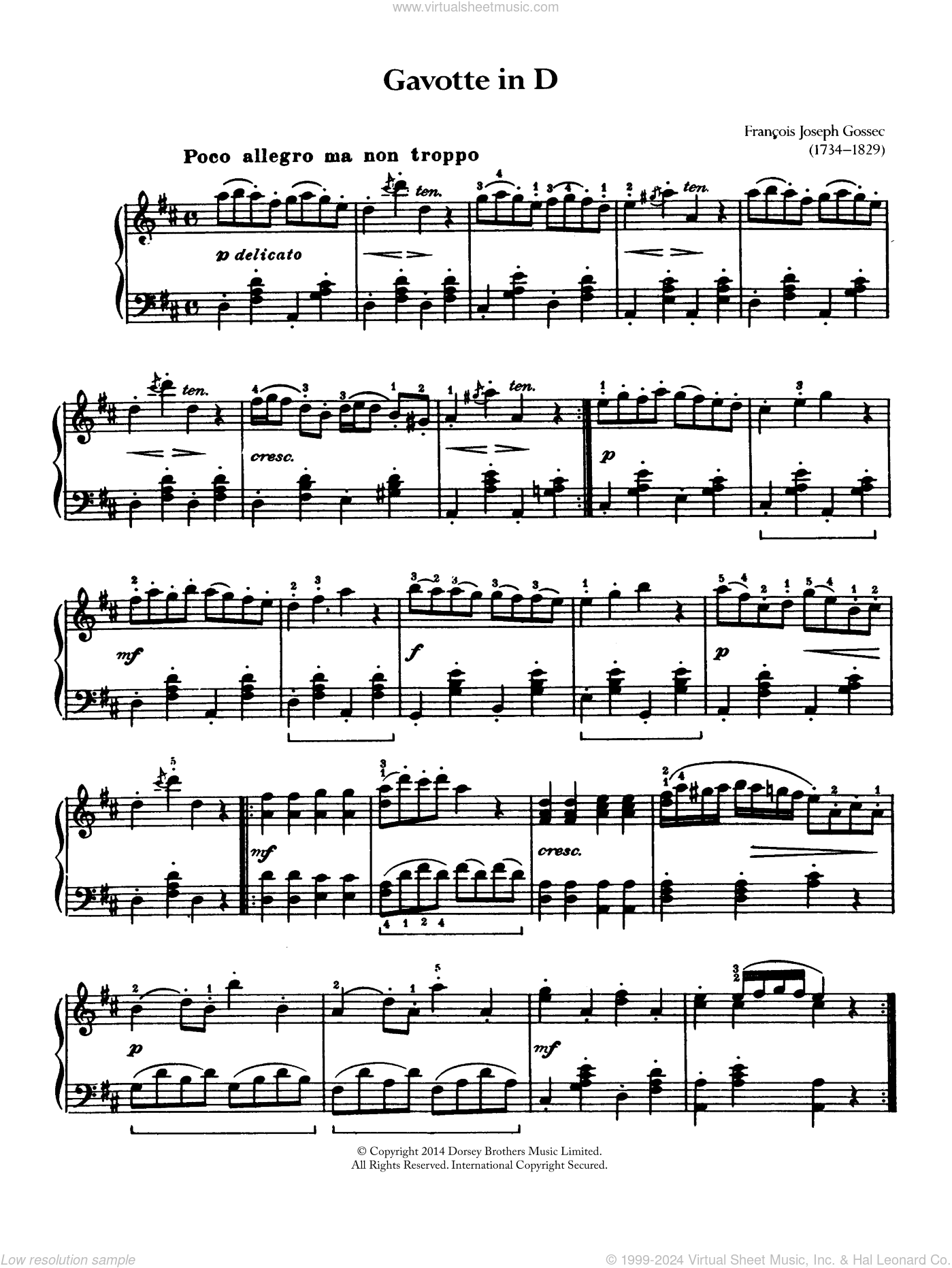 Gavotte Sheet Music For Piano Solo (PDF) V2