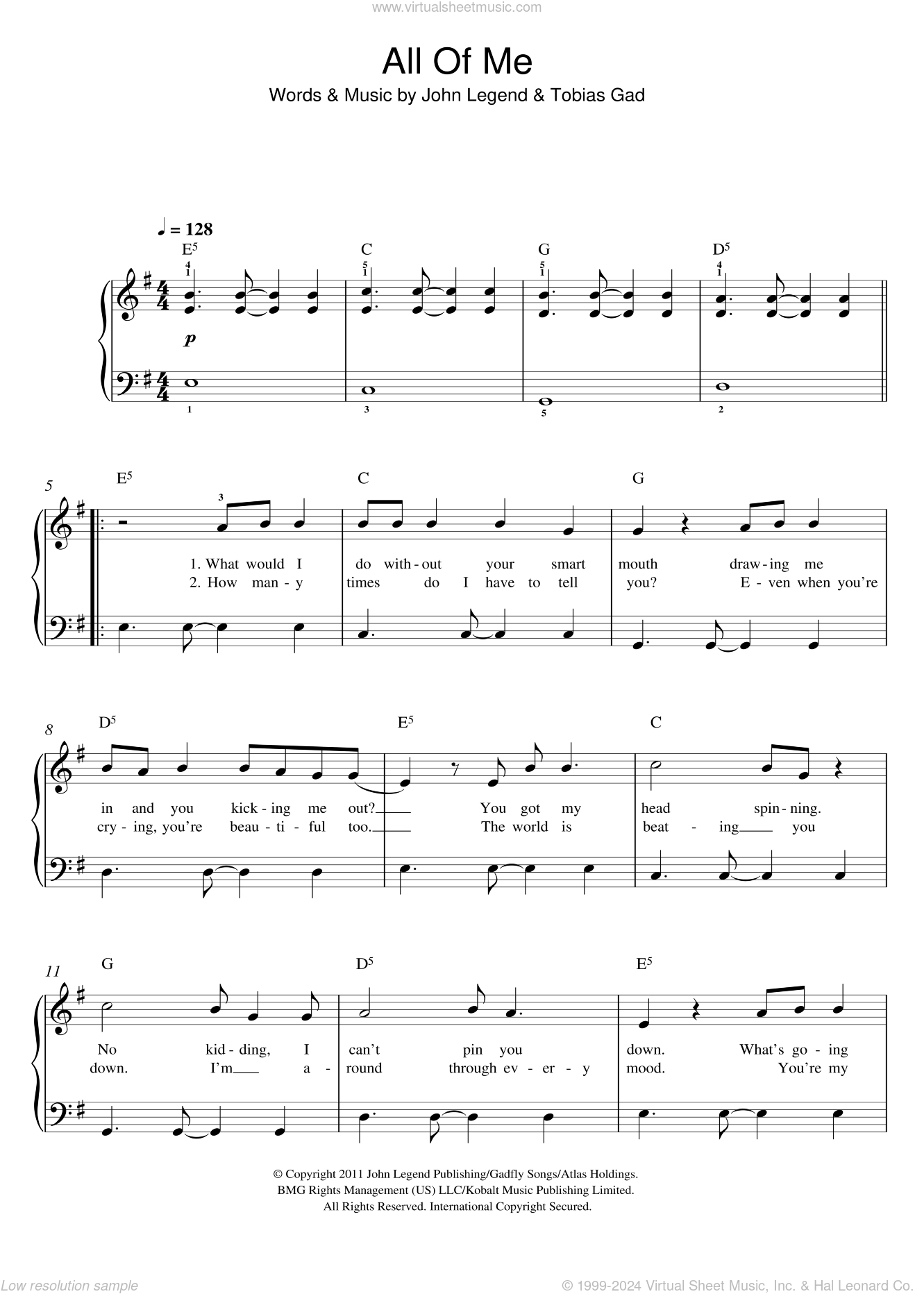 Legend All Of Me, (easy) sheet music for piano solo [PDF]