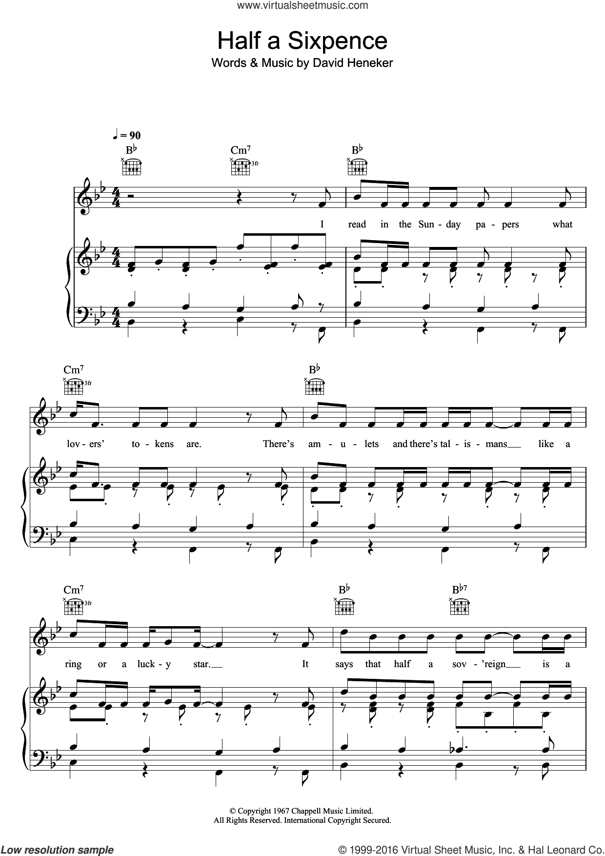 Half A Sixpence sheet music for voice, piano or guitar (PDF)