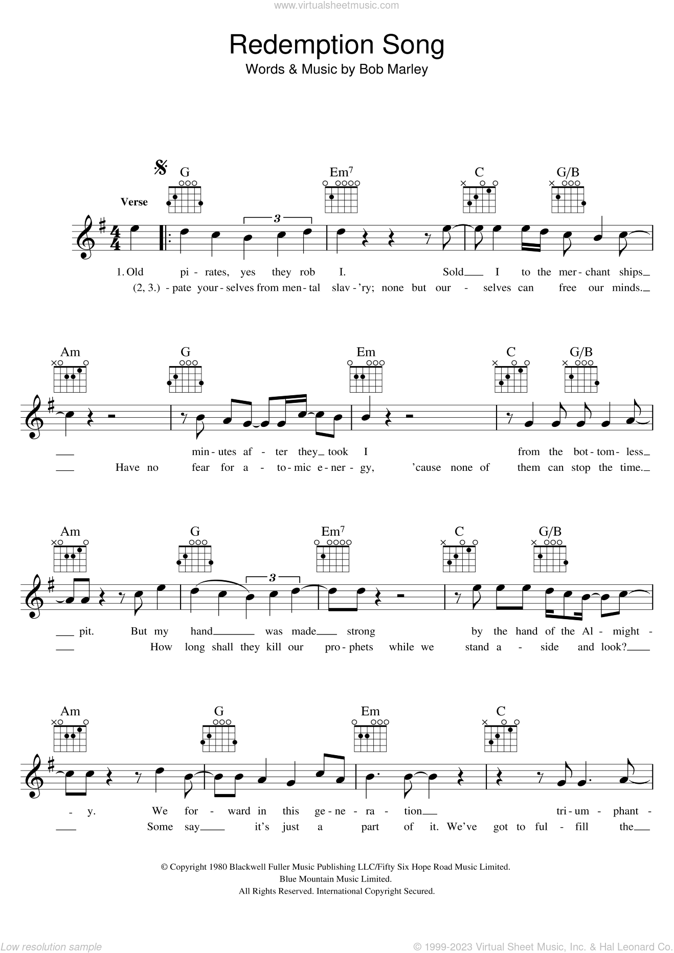 Marley Redemption Song Sheet Music Fake Book Pdf