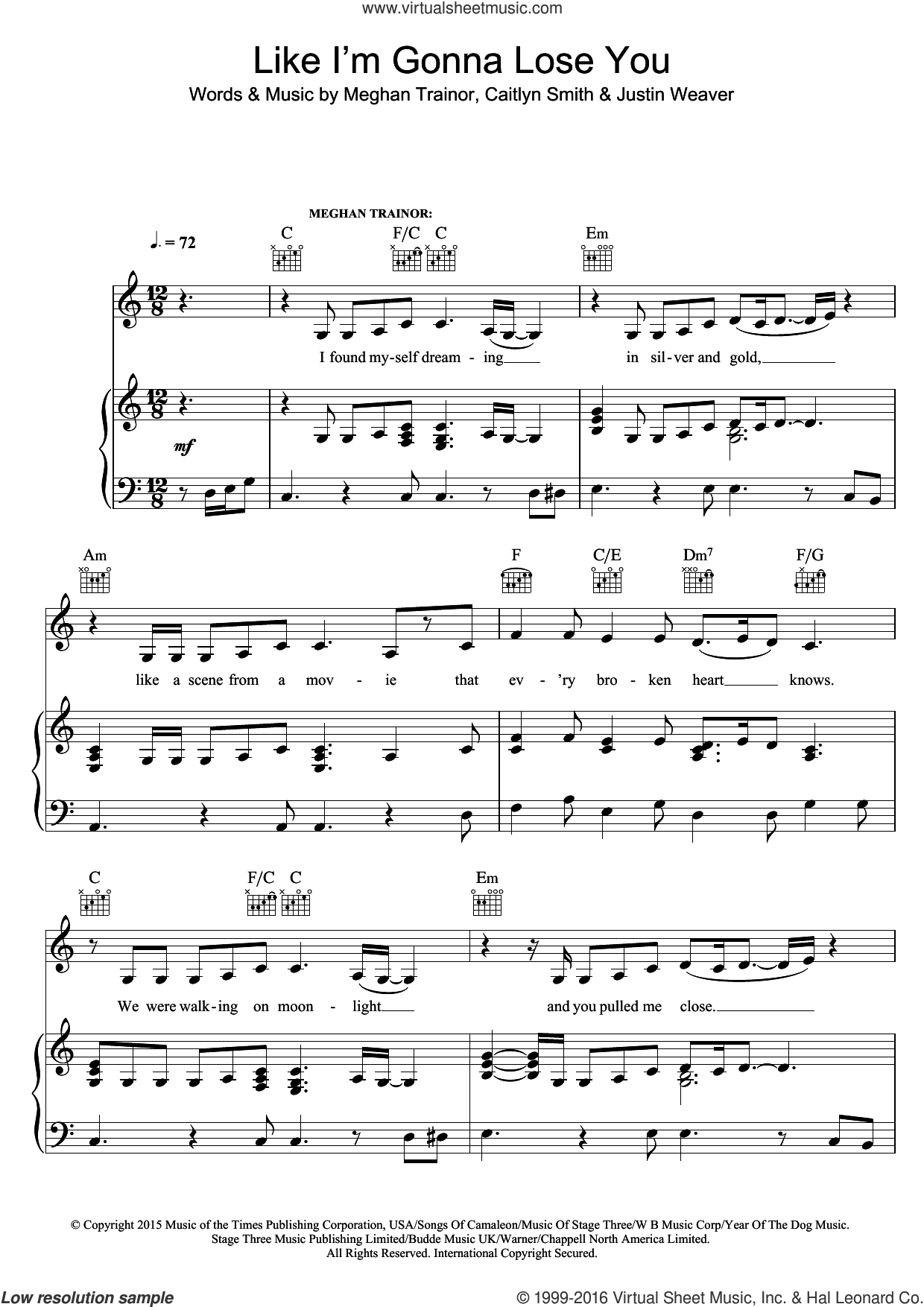 Trainor Like Im Gonna Lose You Featuring John Legend Sheet Music For Voice Piano Or Guitar