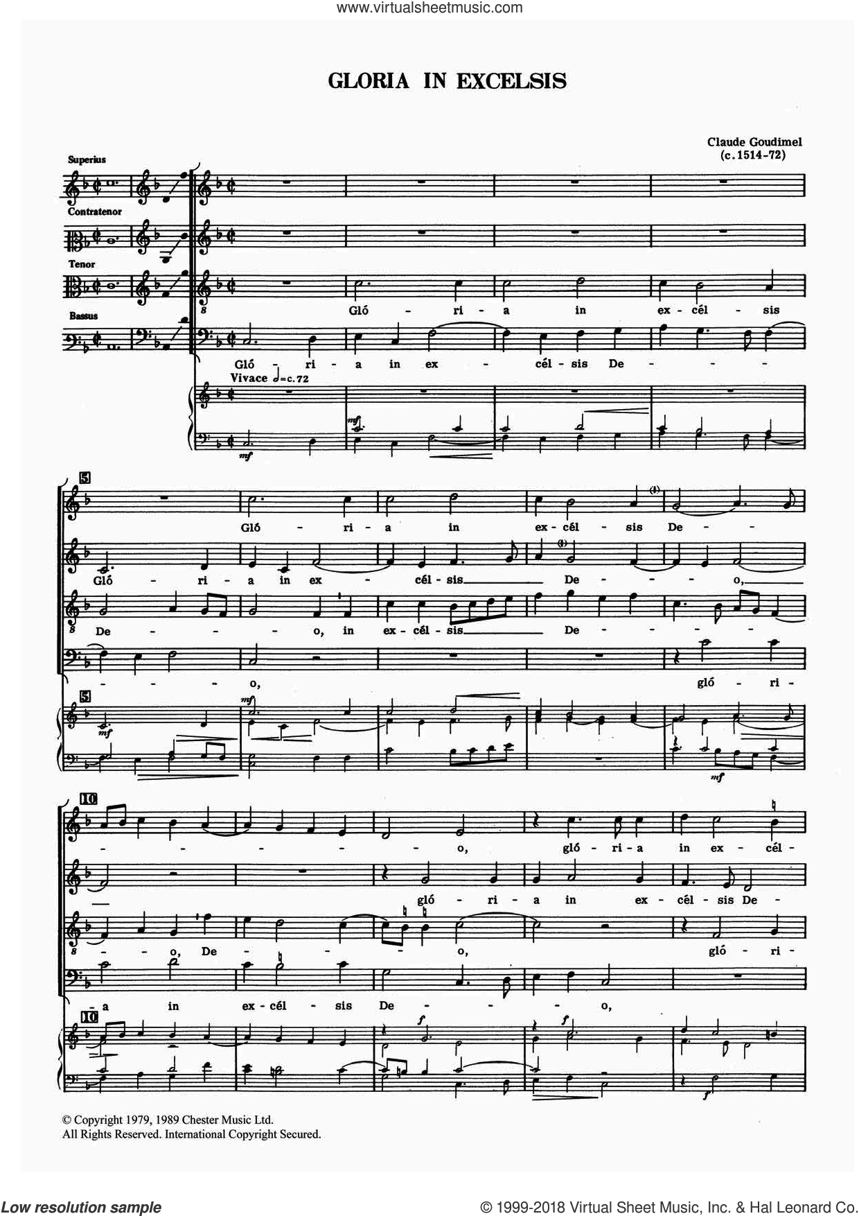 Gloria In Excelsis sheet music for choir (PDF)