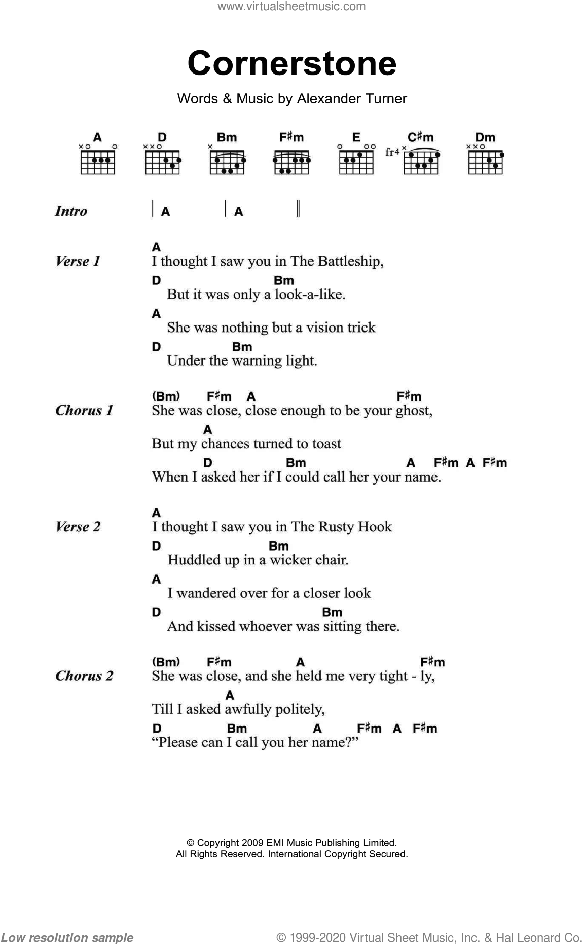 Monkeys - Cornerstone sheet music for guitar (chords) [PDF]