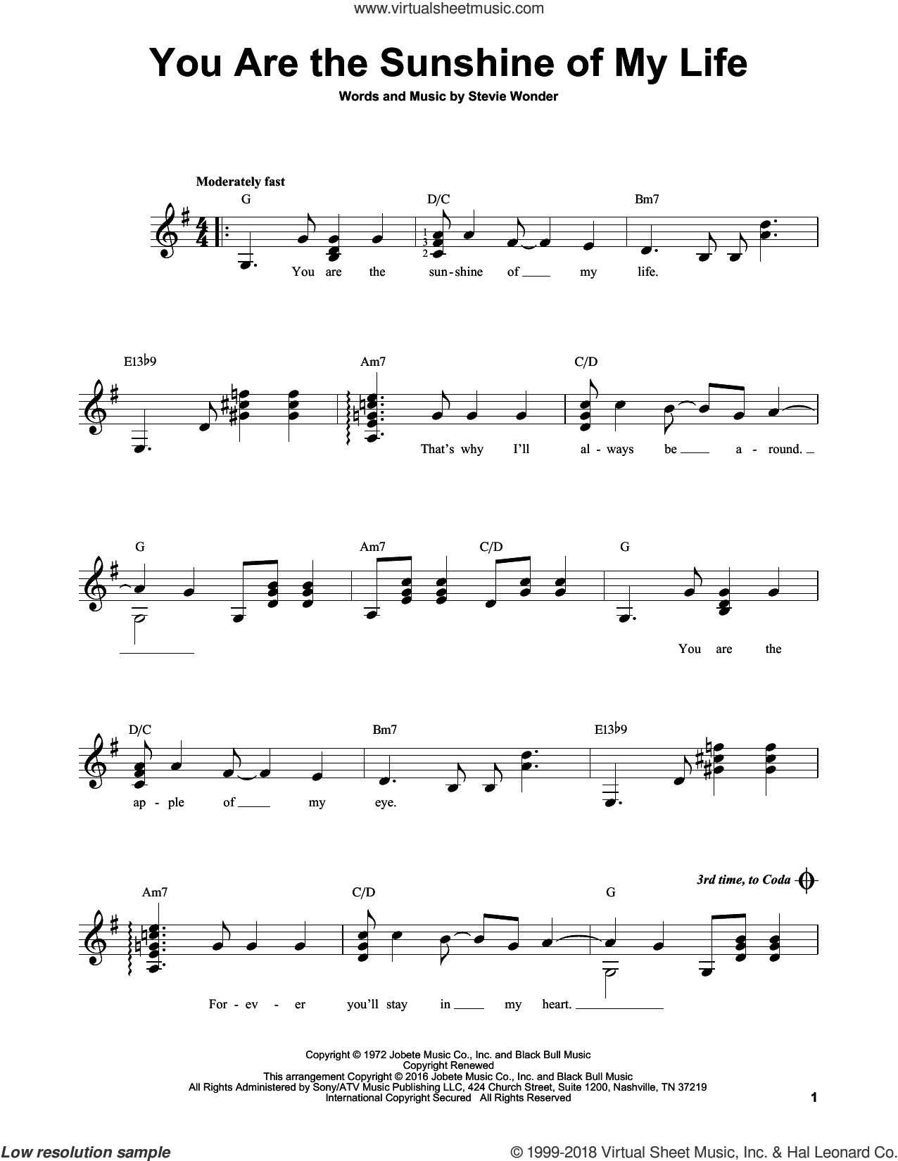 You Are The Sunshine Of My Life Sheet Music Easy For Guitar Solo Chords 