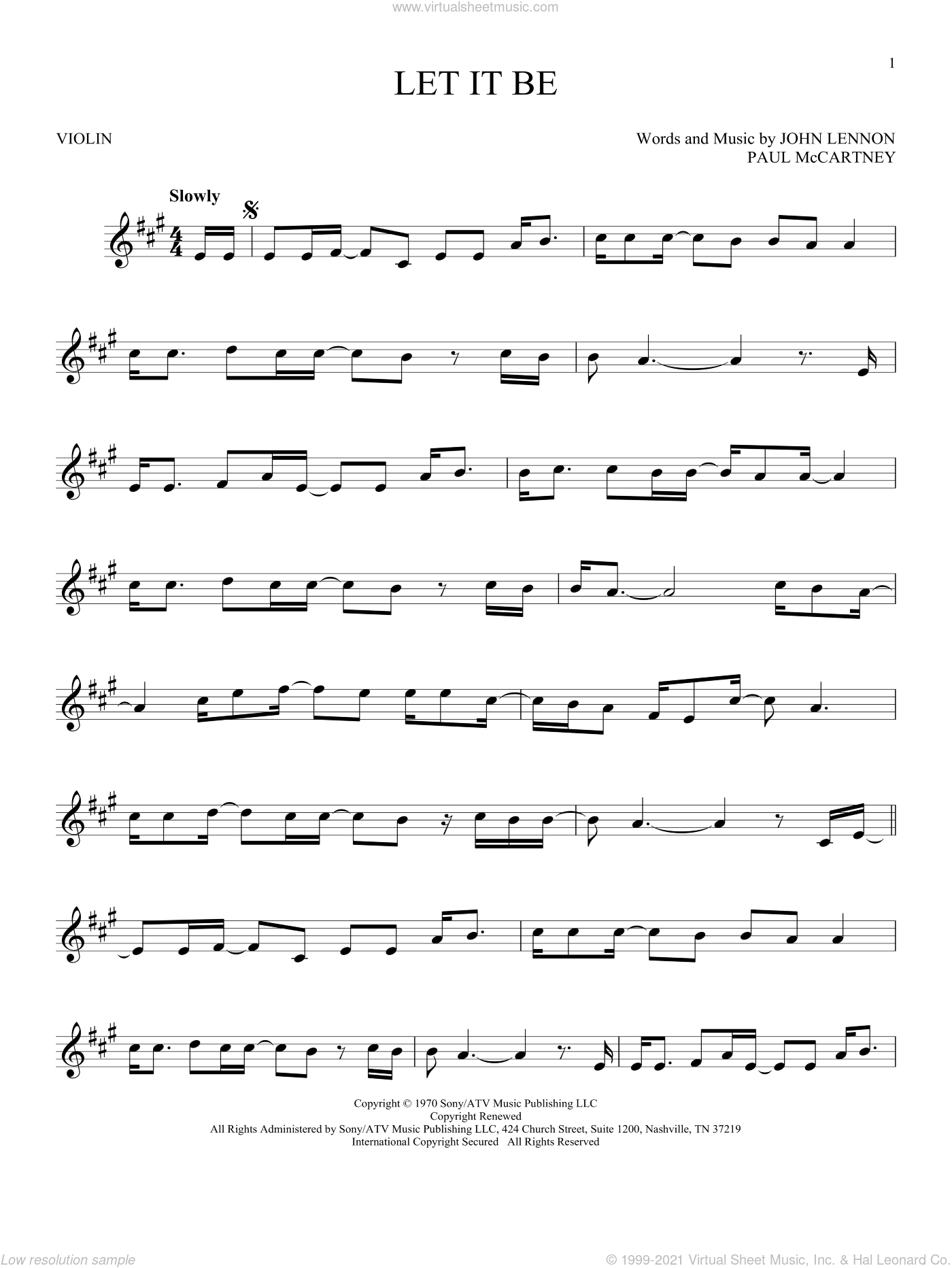 Beatles - Let It Be sheet music for violin solo [PDF-interactive]