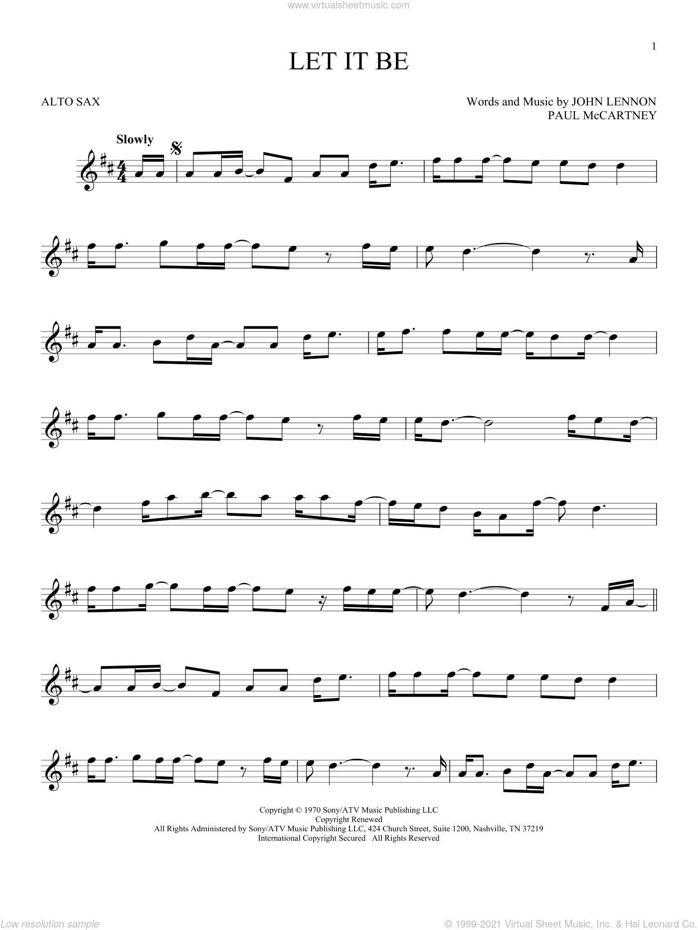 Beatles Let It Be Sheet Music For Alto Saxophone Solo Pdf