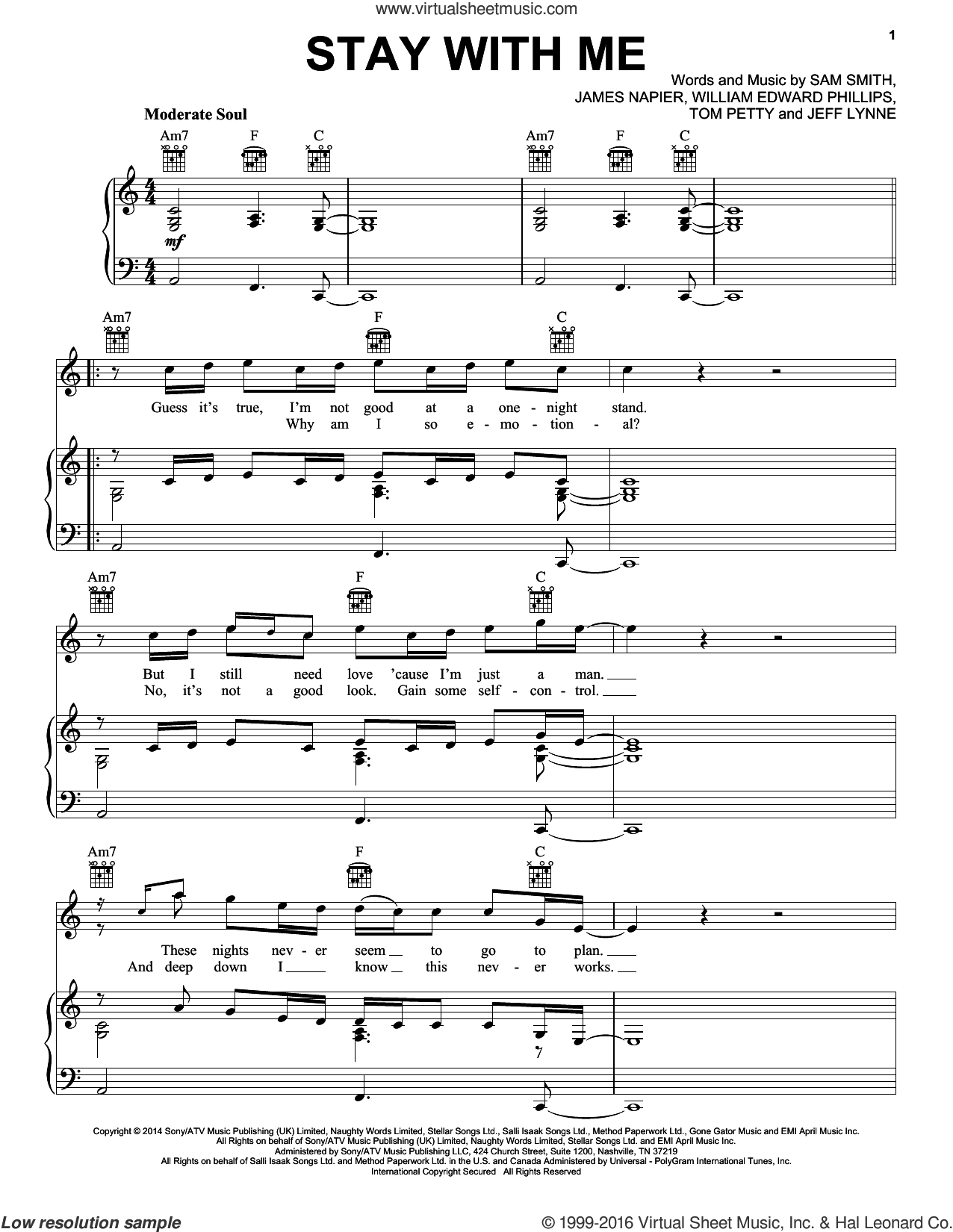 Stay With Me sheet music for voice, piano or guitar plus backing track