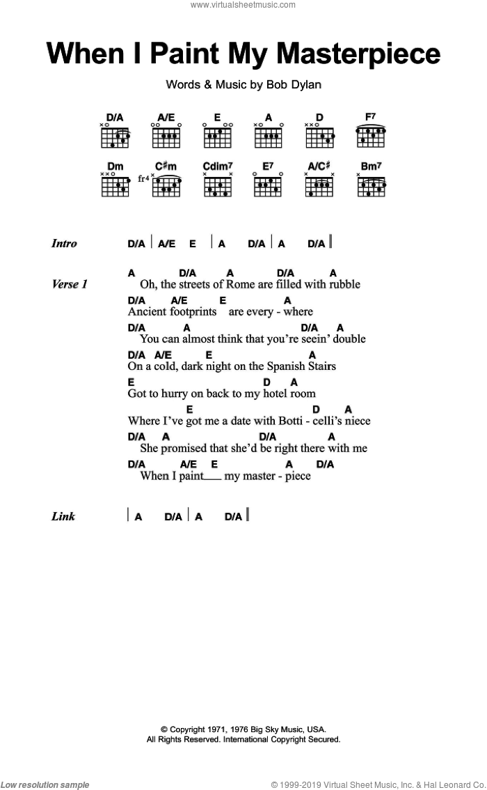 When I Paint My Masterpiece sheet music for guitar (chords) (PDF)